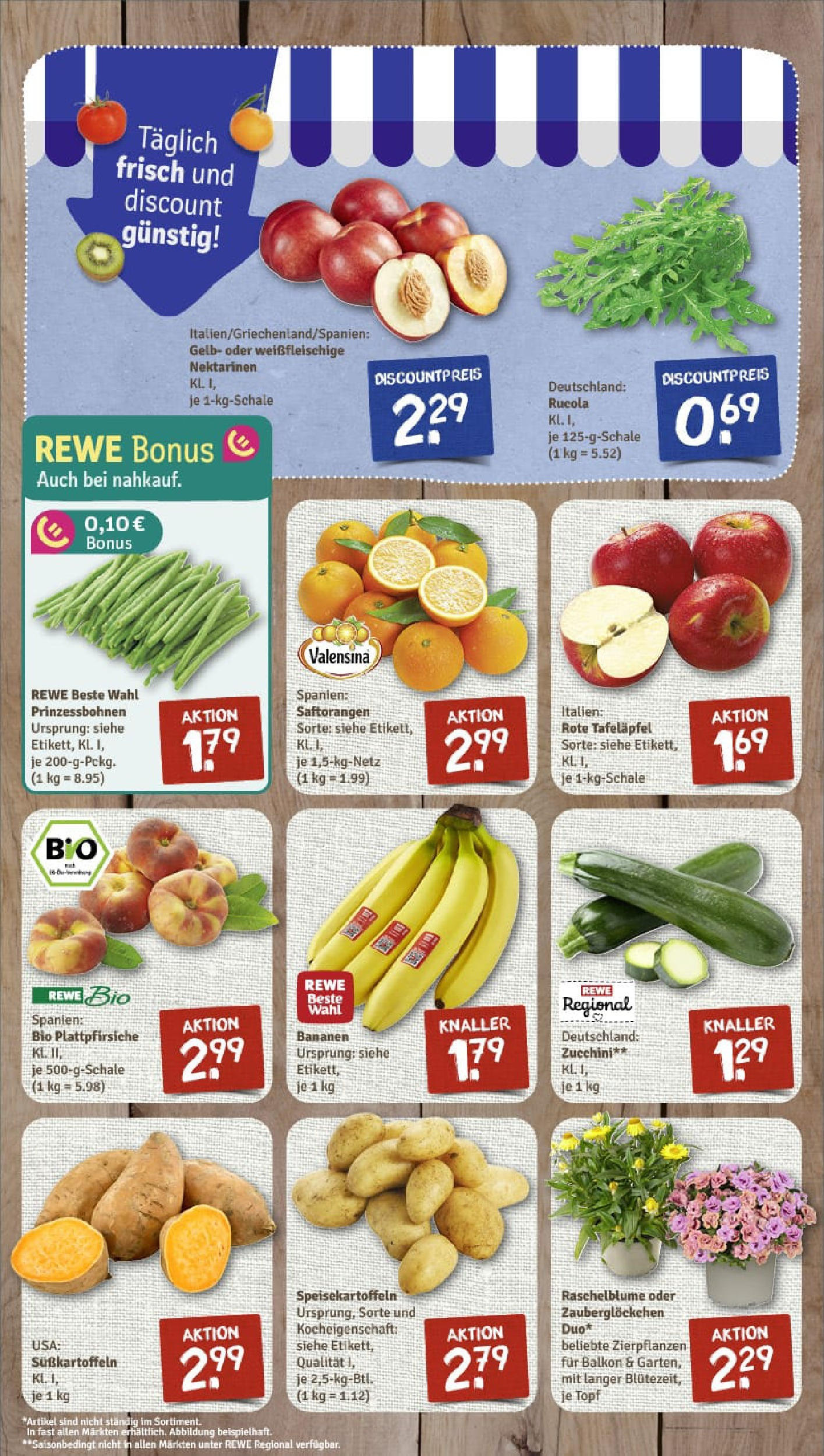 REWE Prospekt ab 22.06.2025 zum Blättern » Angebote | Seite: 3 | Produkte: Nektarinen, Rucola, Bananen, Valensina