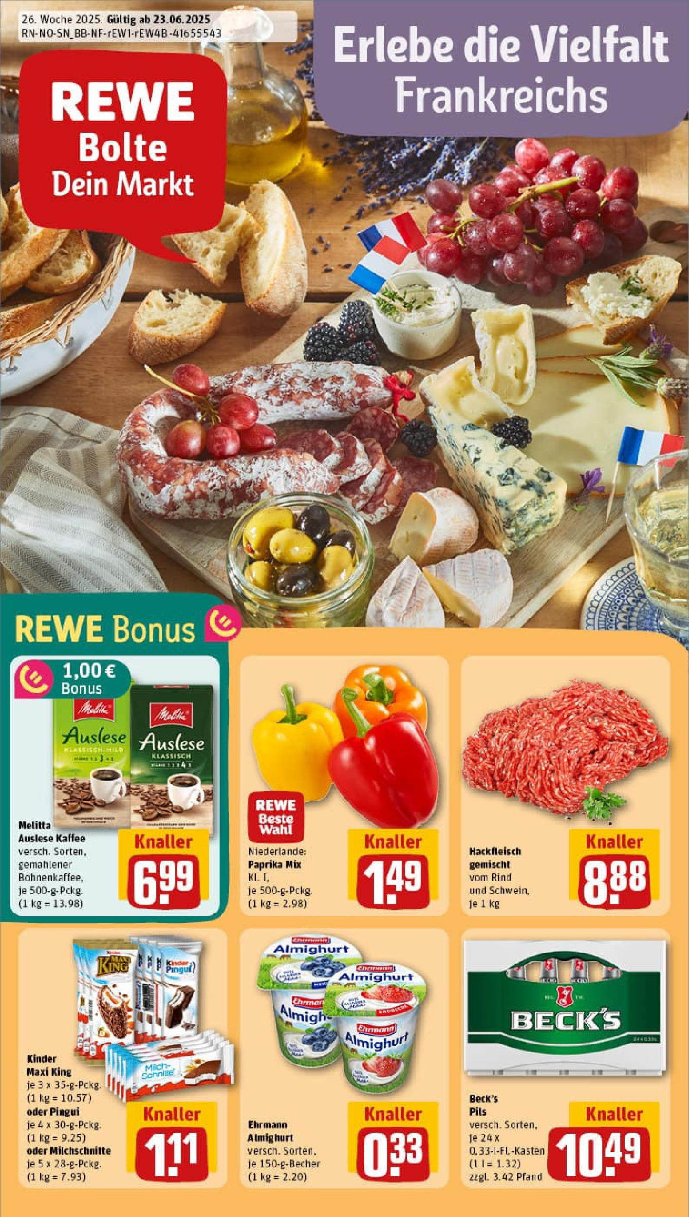 REWE Prospekt ab 22.06.2025 zum Blättern » Angebote | Seite: 1 | Produkte: Melitta, Kaffee, Pils, Paprika