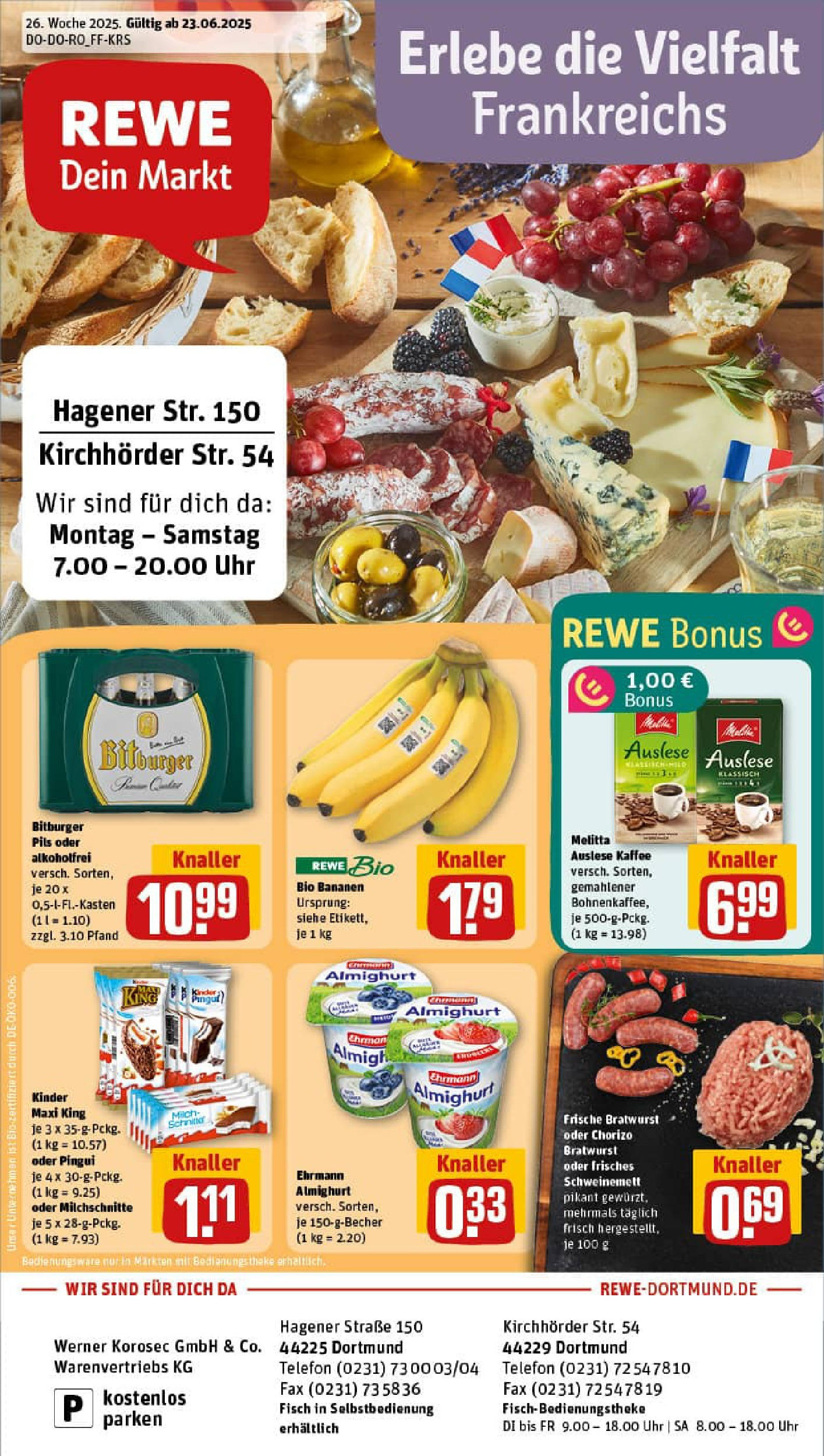 REWE Prospekt ab 23.06.2025 zum Blättern » Angebote | Seite: 1 | Produkte: Bitburger, Milch, Theke, Kaffee