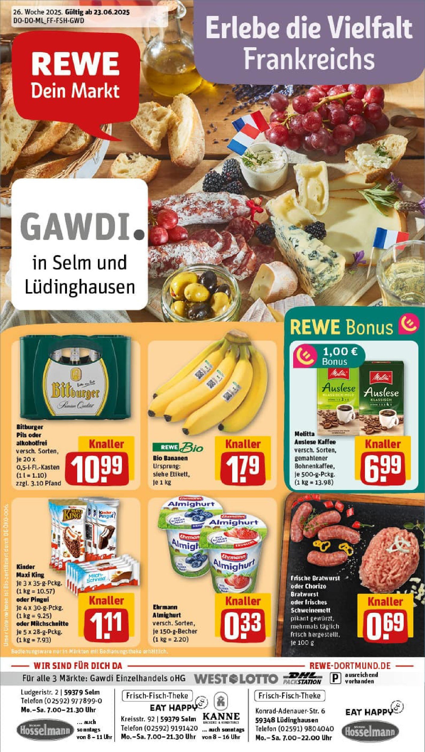 REWE Prospekt ab 22.06.2025 zum Blättern » Angebote | Seite: 1 | Produkte: Bitburger, Theke, Kaffee, Pils