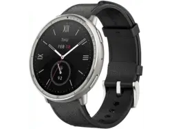 AMAZFit Active 2 Premium Smartwatch, Lederarmband, Schwarz