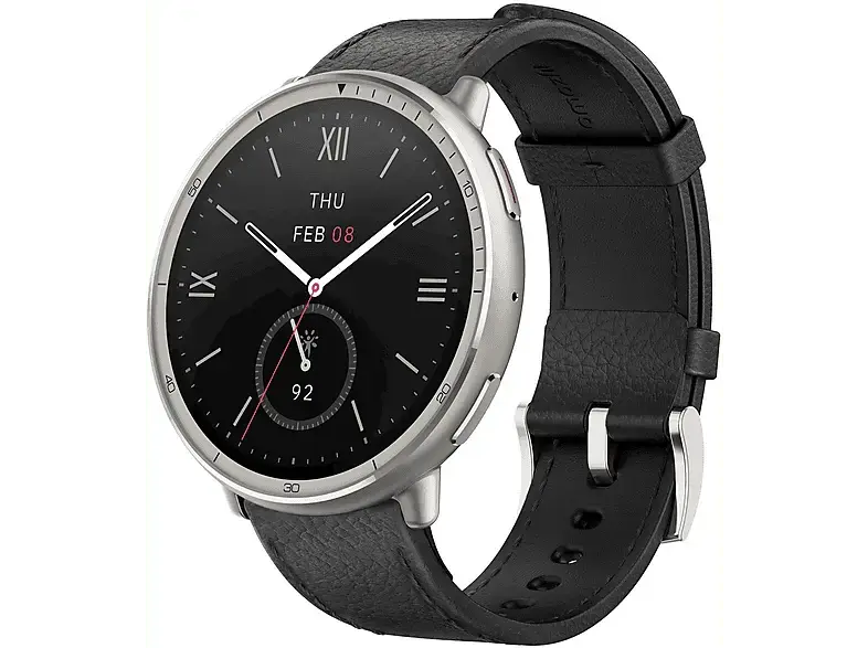 AMAZFit Active 2 Premium Smartwatch, Lederarmband, Schwarz