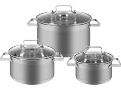 classbach Kochtopfset, 6-tlg. C-KTS 4015 Kochtopfset (alle Herdarten geeignet (Gas, Elektro, Glaskeramik, Induktion, Halogen), Silber, Cromargan Edelstahl 18/10)