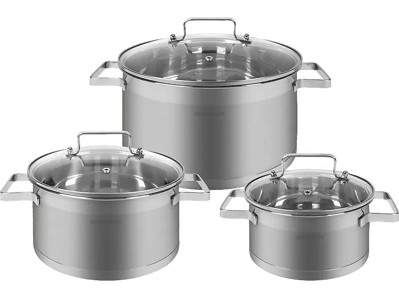 classbach Kochtopfset, 6-tlg. C-KTS 4015 Kochtopfset (alle Herdarten geeignet (Gas, Elektro, Glaskeramik, Induktion, Halogen), Silber, Cromargan Edelstahl 18/10)
