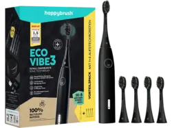 happybrush ECO VIBE 3 Starterkit Elektrische Schallzahnbürste + 4 Aufsteckbürsten Allblack