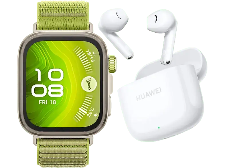 Huawei Fit 4 Pro Titanium mit Nylonarmband, Grün inkl. FreeBuds SE 2, Ceramic White; Smartwatch