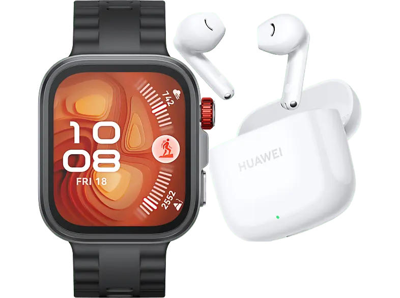 Huawei Fit 4 Pro Schwarz mit Fluorelastomer-Armband, inkl. FreeBuds SE 2, Ceramic White; Smartwatch