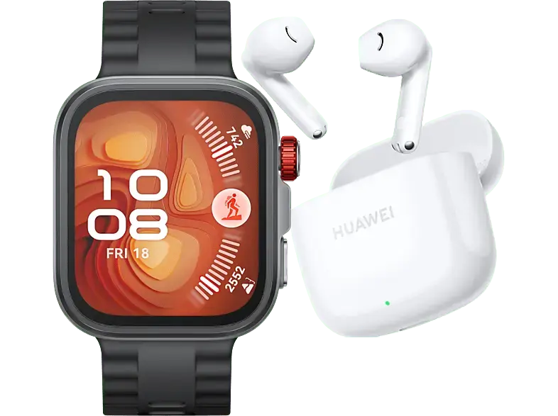 Huawei Fit 4 Pro Schwarz mit Fluorelastomer-Armband, inkl. FreeBuds SE 2, Ceramic White; Smartwatch