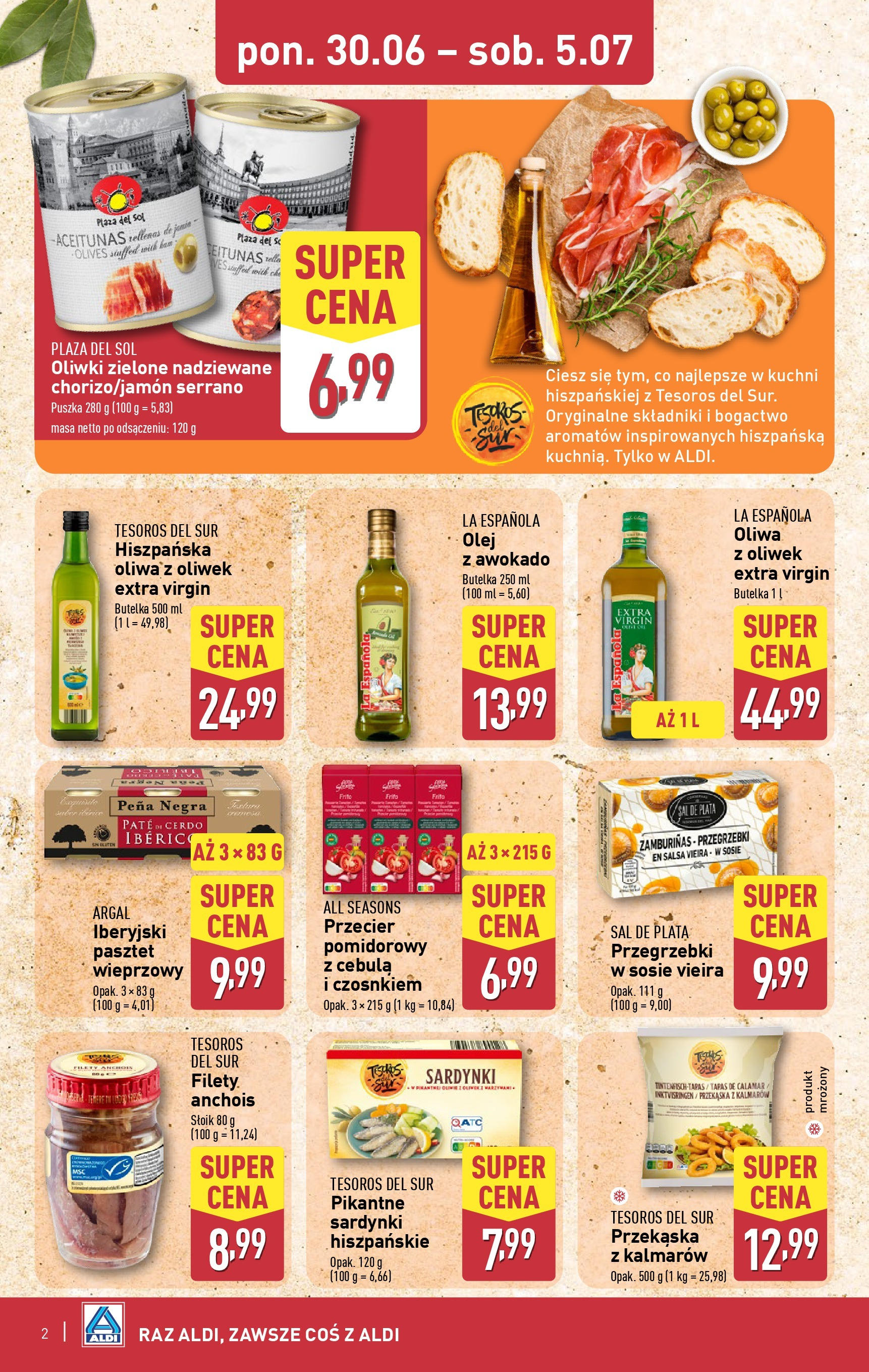Aldi Gazetka - Tydzień hiszpański od 30.06.2025 - Ulotka PDF, promocje | Strona: 2 | Produkty: Oliwa z oliwek, Oliwa z oliwek extra virgin, Przegrzebki, Olej z awokado