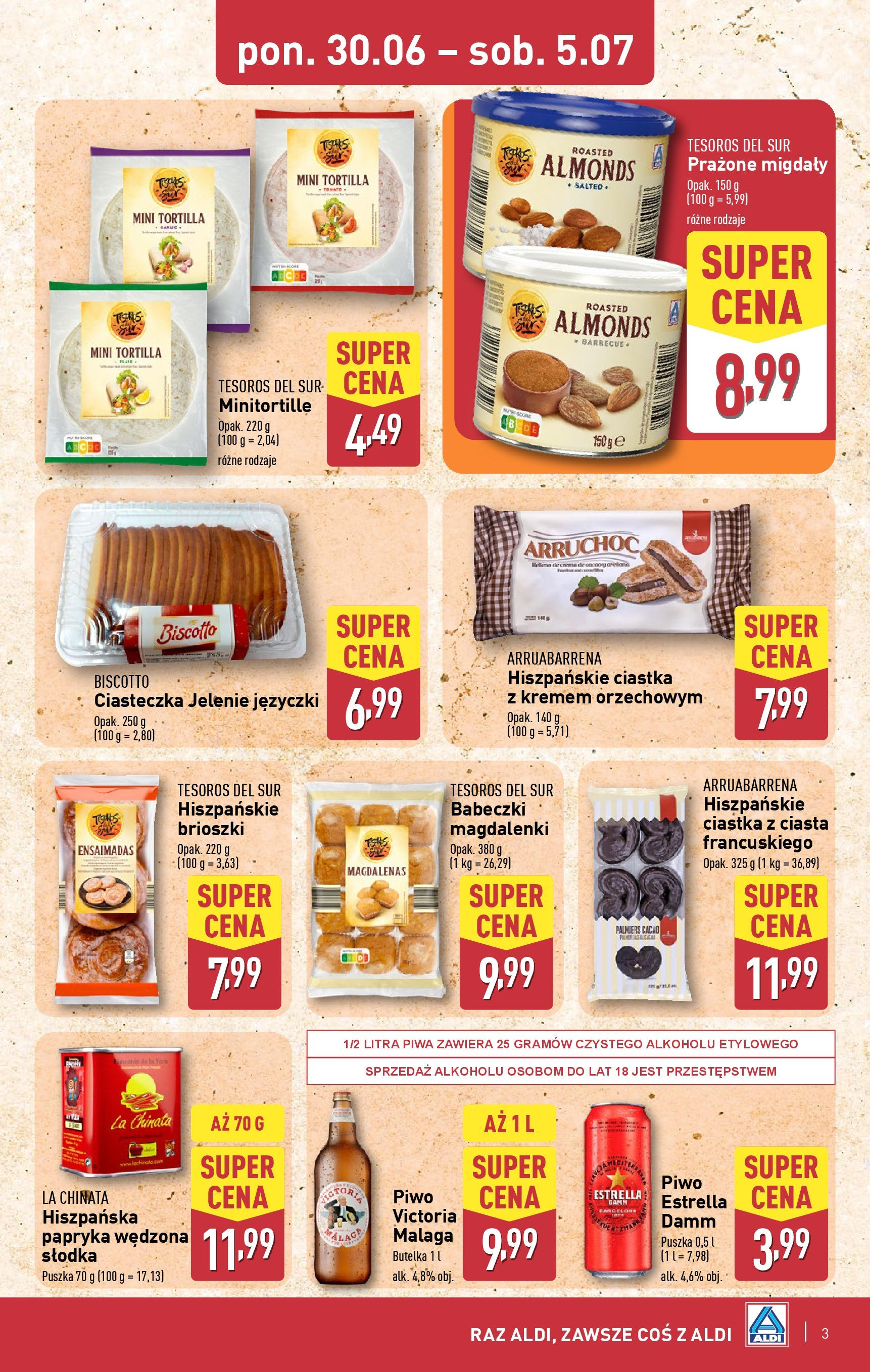 Aldi Gazetka - Tydzień hiszpański od 30.06.2025 - Ulotka PDF, promocje | Strona: 3 | Produkty: Tortilla, Papryka, Piwo, Ciasteczka