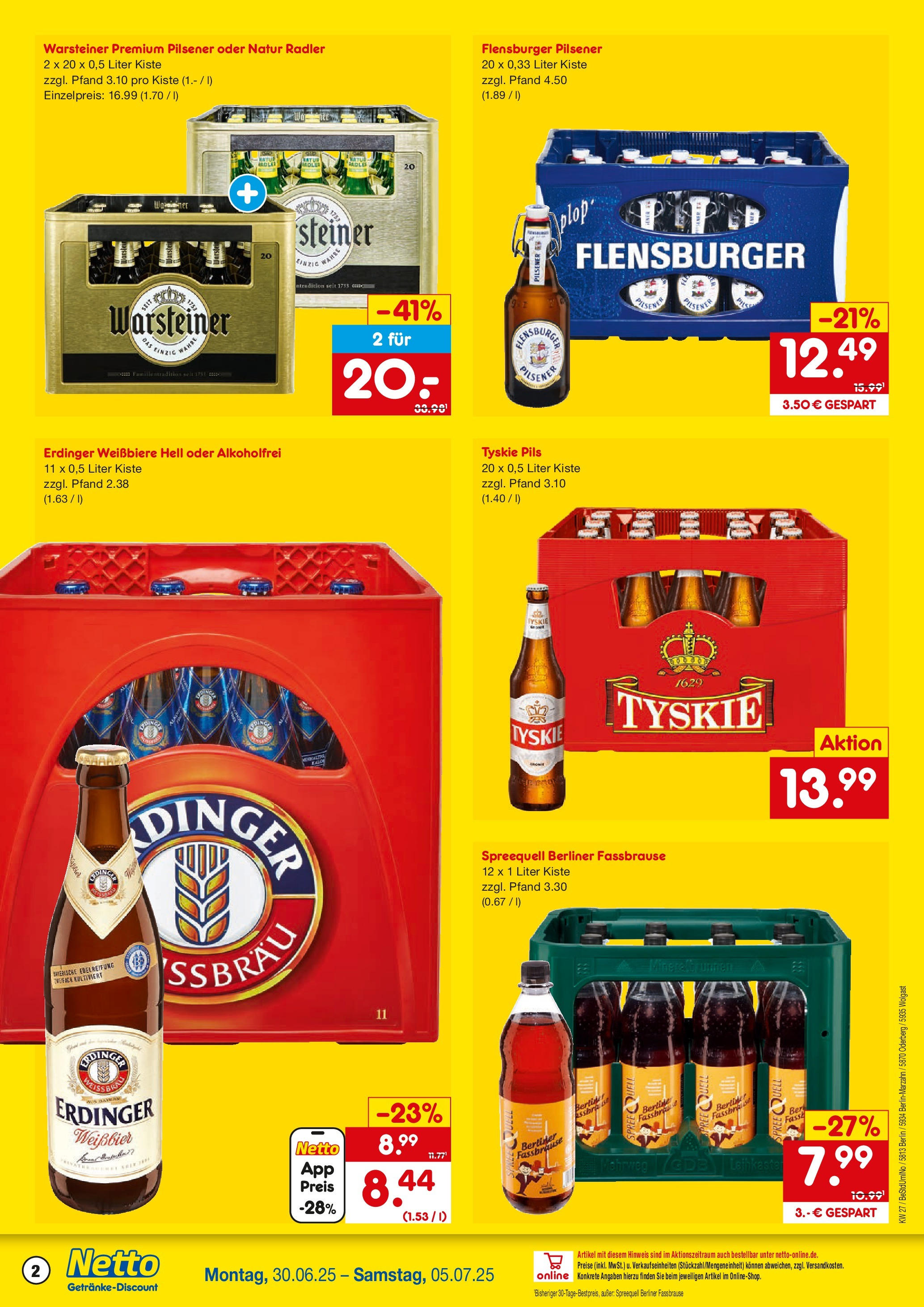 Netto Marken-Discount prospekt Oderberg	 (ab 29.06.2025) » Angebote | Seite: 2 | Produkte: Berliner, Tyskie, Flensburger, Radler