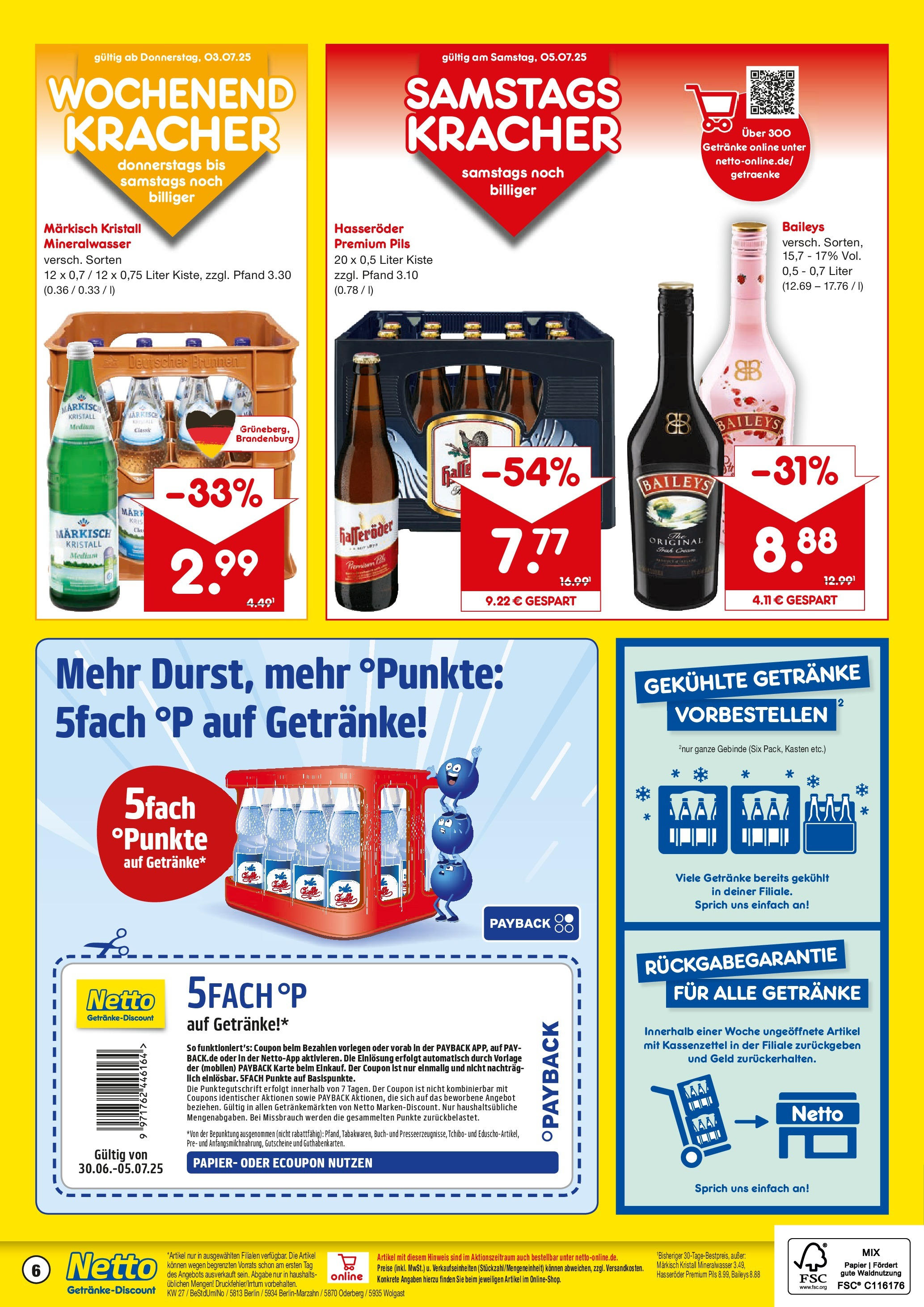 Netto Marken-Discount prospekt Oderberg	 (ab 29.06.2025) » Angebote | Seite: 6 | Produkte: Pils, Mineralwasser, Baileys, Hasseröder