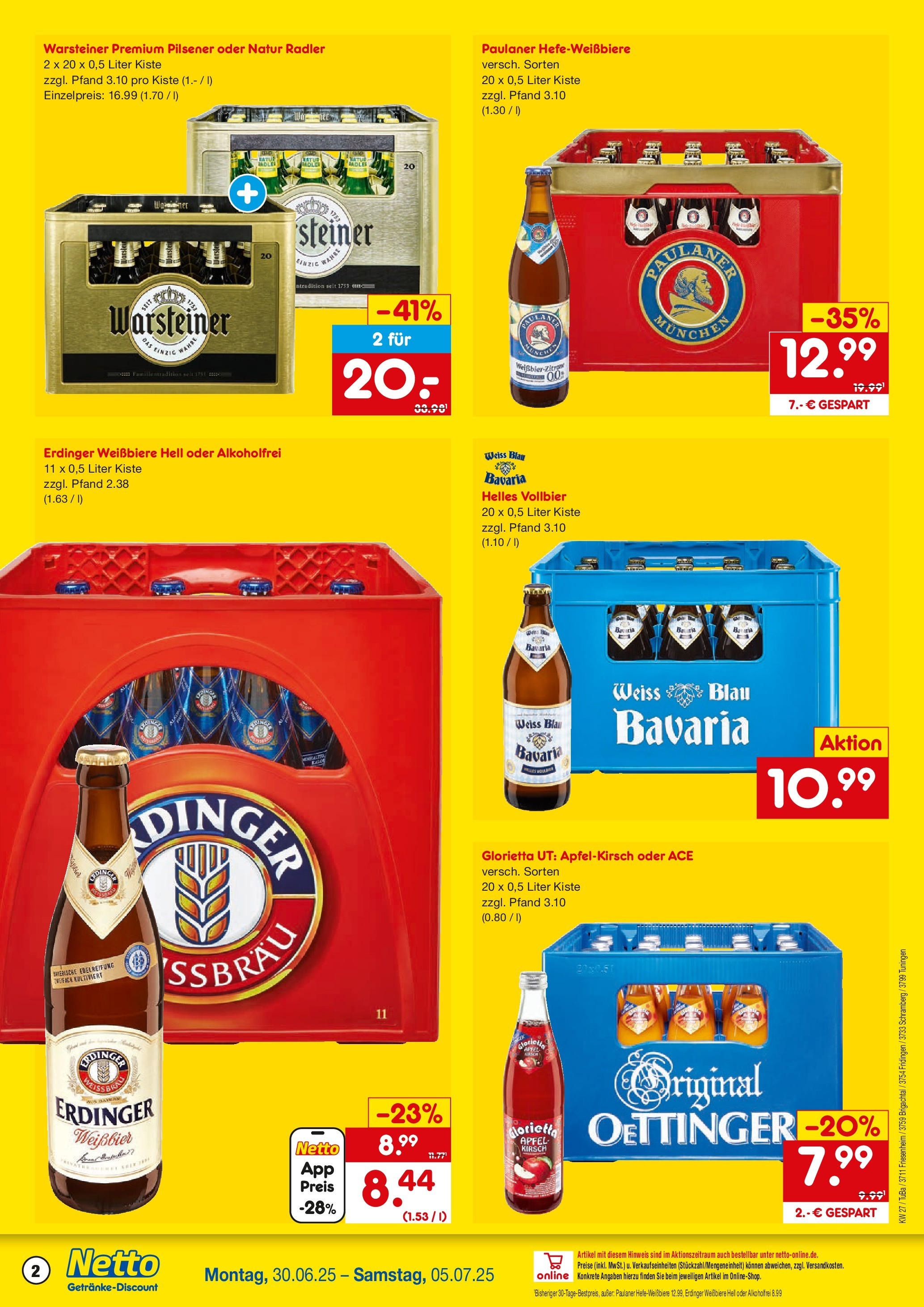 Netto Marken-Discount prospekt Brigachtal	 (ab 29.06.2025) » Angebote | Seite: 2 | Produkte: Erdinger, Äpfel, Radler, Paulaner