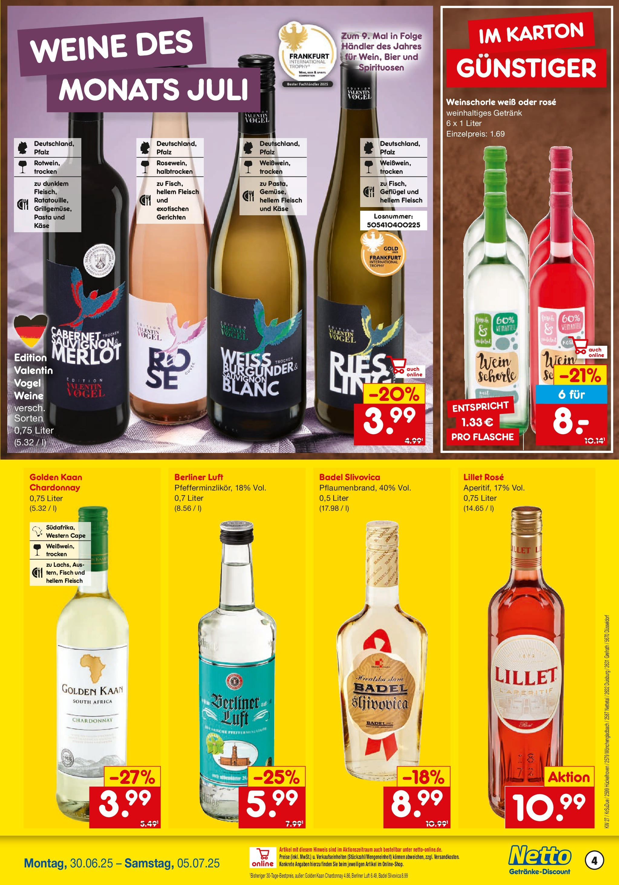 Netto Marken-Discount prospekt Mönchengladbach	 (ab 29.06.2025) » Angebote | Seite: 4 | Produkte: Käse, Lillet, Wein, Fleisch