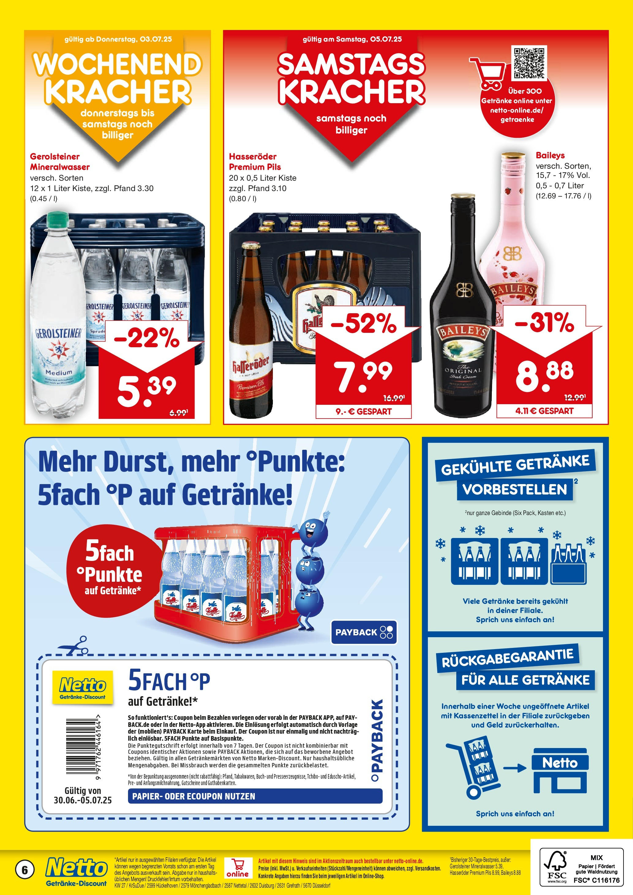 Netto Marken-Discount prospekt Mönchengladbach	 (ab 29.06.2025) » Angebote | Seite: 6 | Produkte: Pils, Baileys, Hasseröder, Gerolsteiner