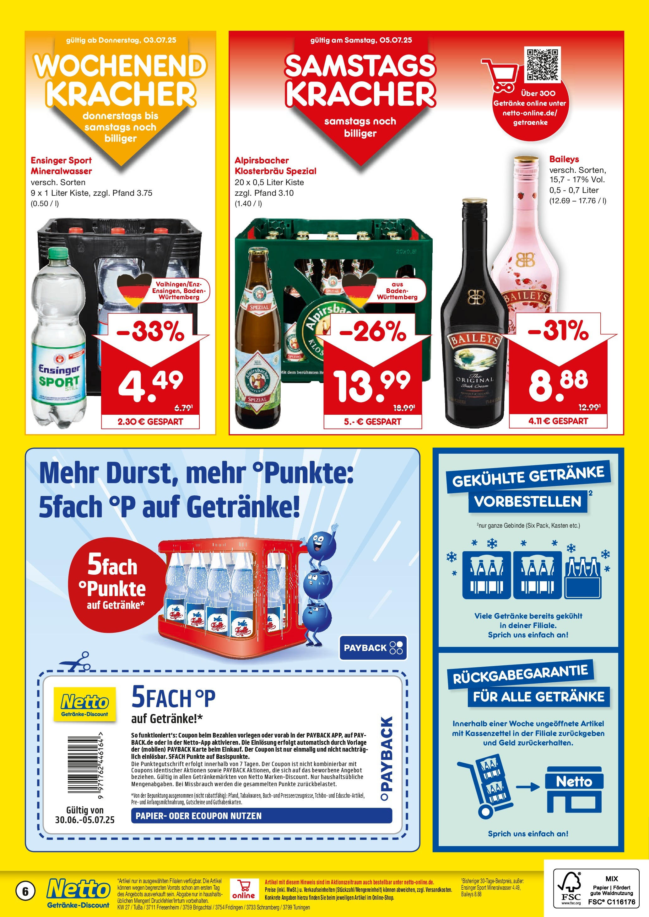 Netto Marken-Discount prospekt Brigachtal	 (ab 29.06.2025) » Angebote | Seite: 6 | Produkte: Mineralwasser, Baileys