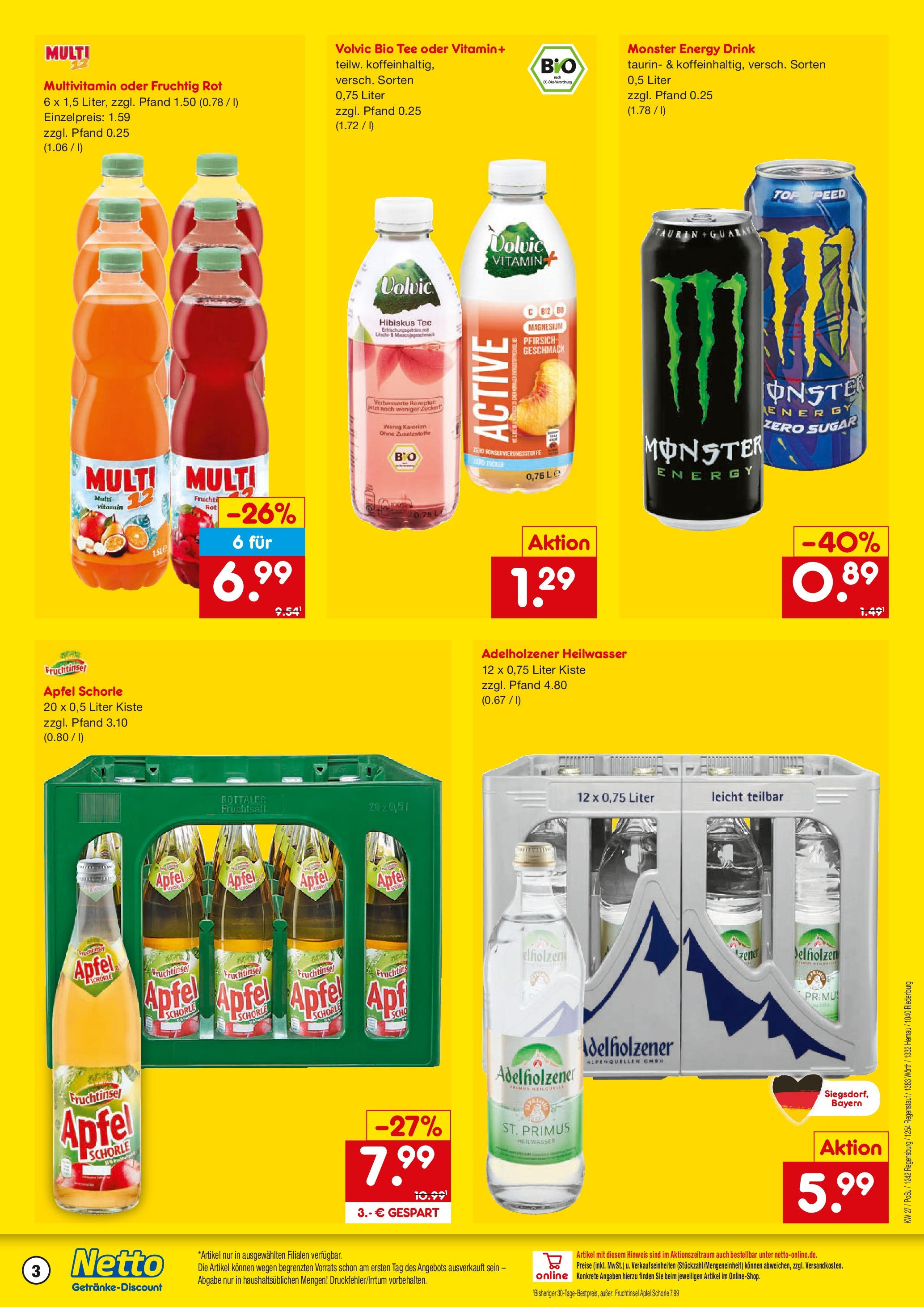 Netto Marken-Discount prospekt Riedenburg-Aicholding	 (ab 29.06.2025) » Angebote | Seite: 3 | Produkte: Top, Energy, Monster, Tee
