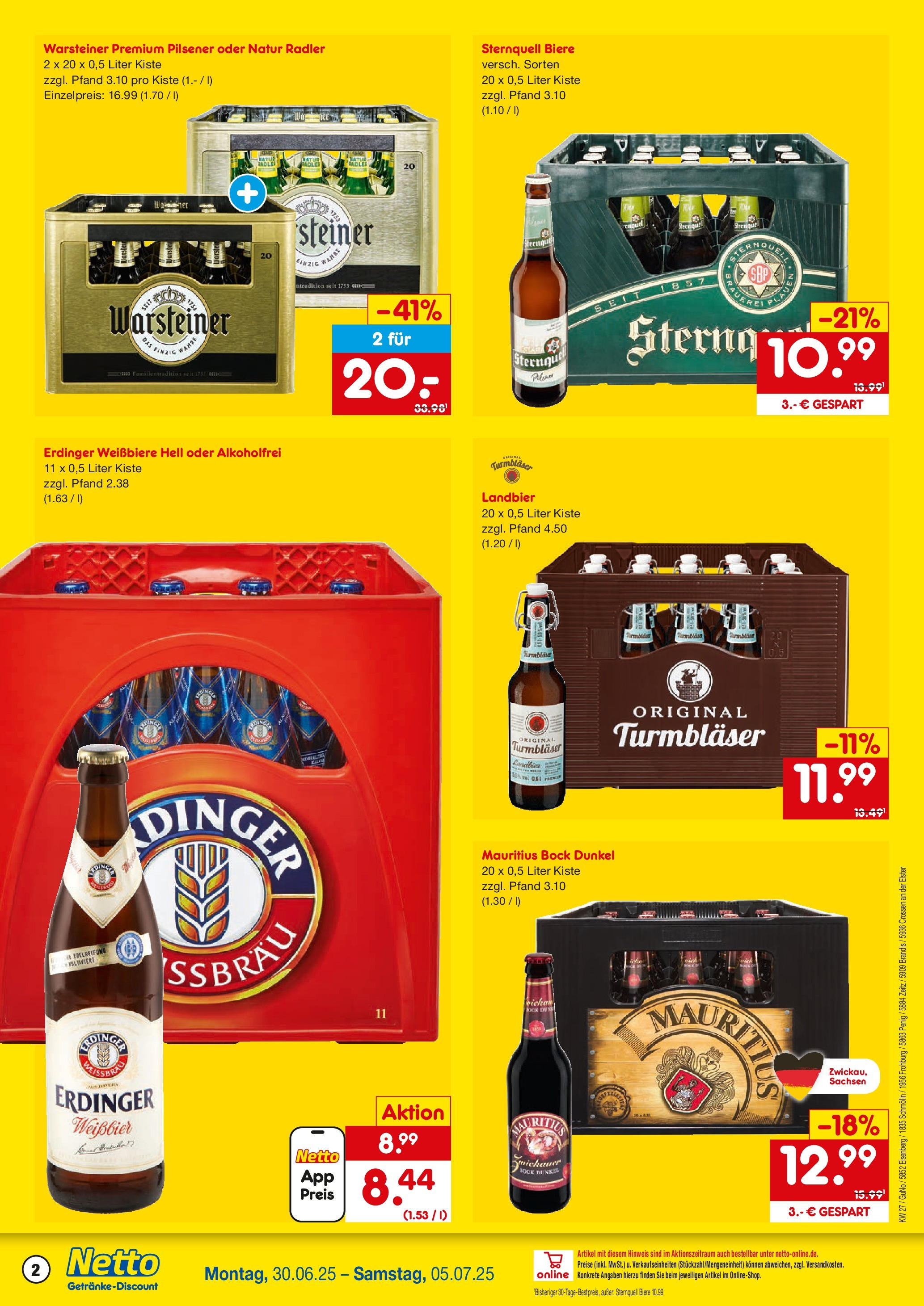 Netto Marken-Discount prospekt Crossen An Der Elster	 (ab 29.06.2025) » Angebote | Seite: 2 | Produkte: Erdinger, Weißbier, Radler, Warsteiner