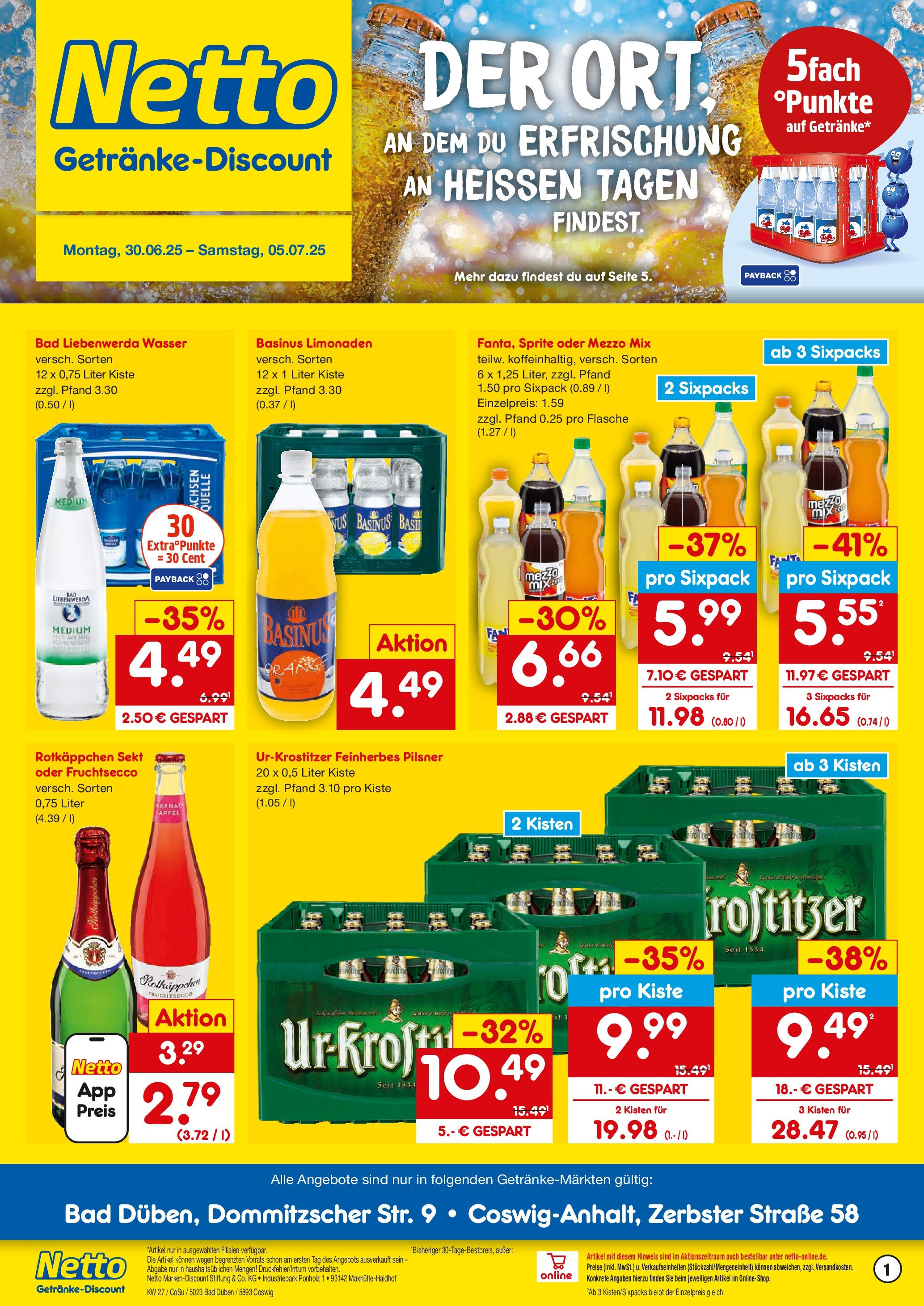 Netto Marken-Discount prospekt Bad Düben	 (ab 29.06.2025) » Angebote | Seite: 1 | Produkte: Bad, Wasser, Rotkäppchen, Oder mezzo mix