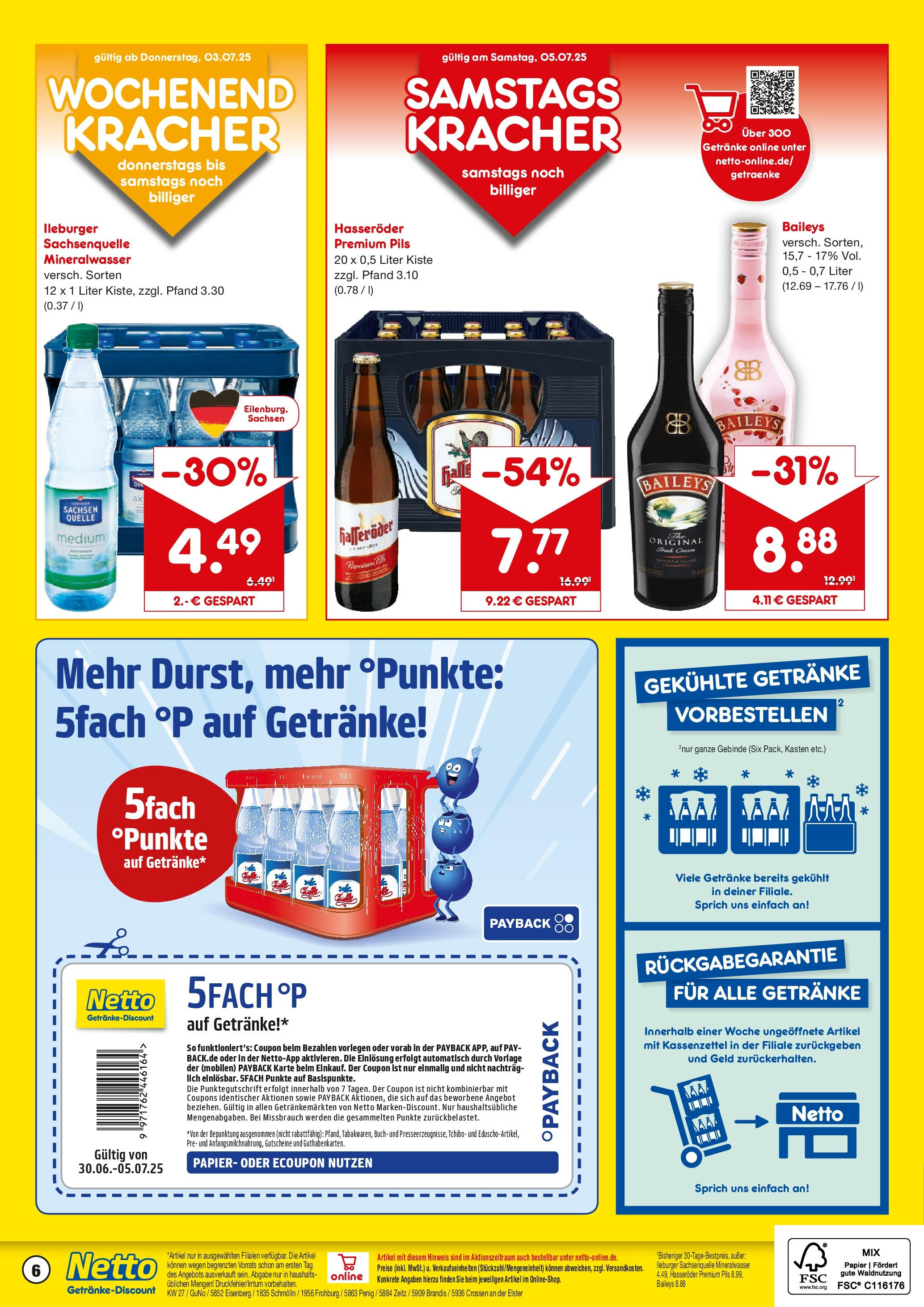 Netto Marken-Discount prospekt Crossen An Der Elster	 (ab 29.06.2025) » Angebote | Seite: 6 | Produkte: Pils, Mineralwasser, Baileys, Hasseröder