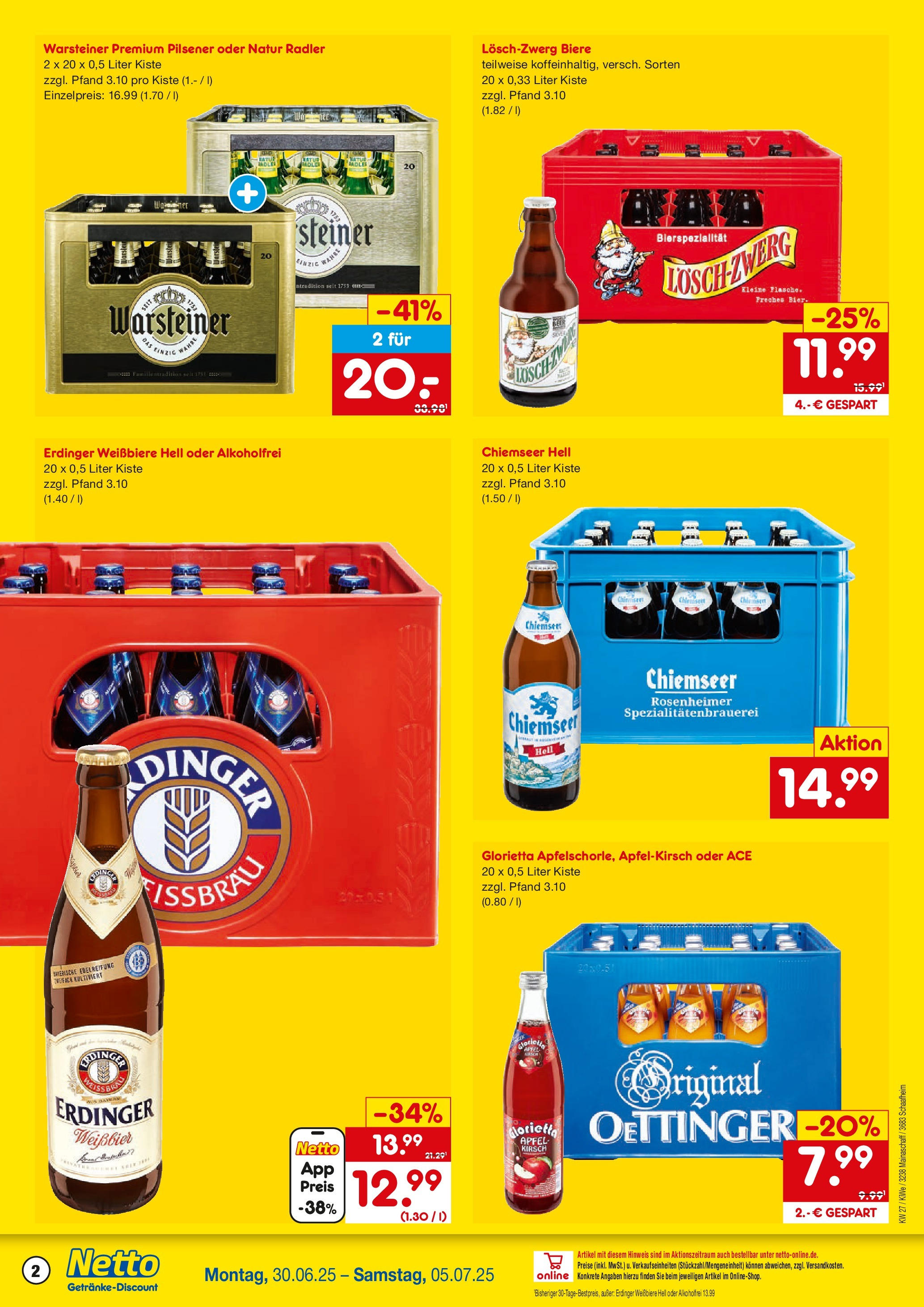 Netto Marken-Discount prospekt Mainaschaff	 (ab 29.06.2025) » Angebote | Seite: 2 | Produkte: Weißbier, Äpfel, Radler, Warsteiner
