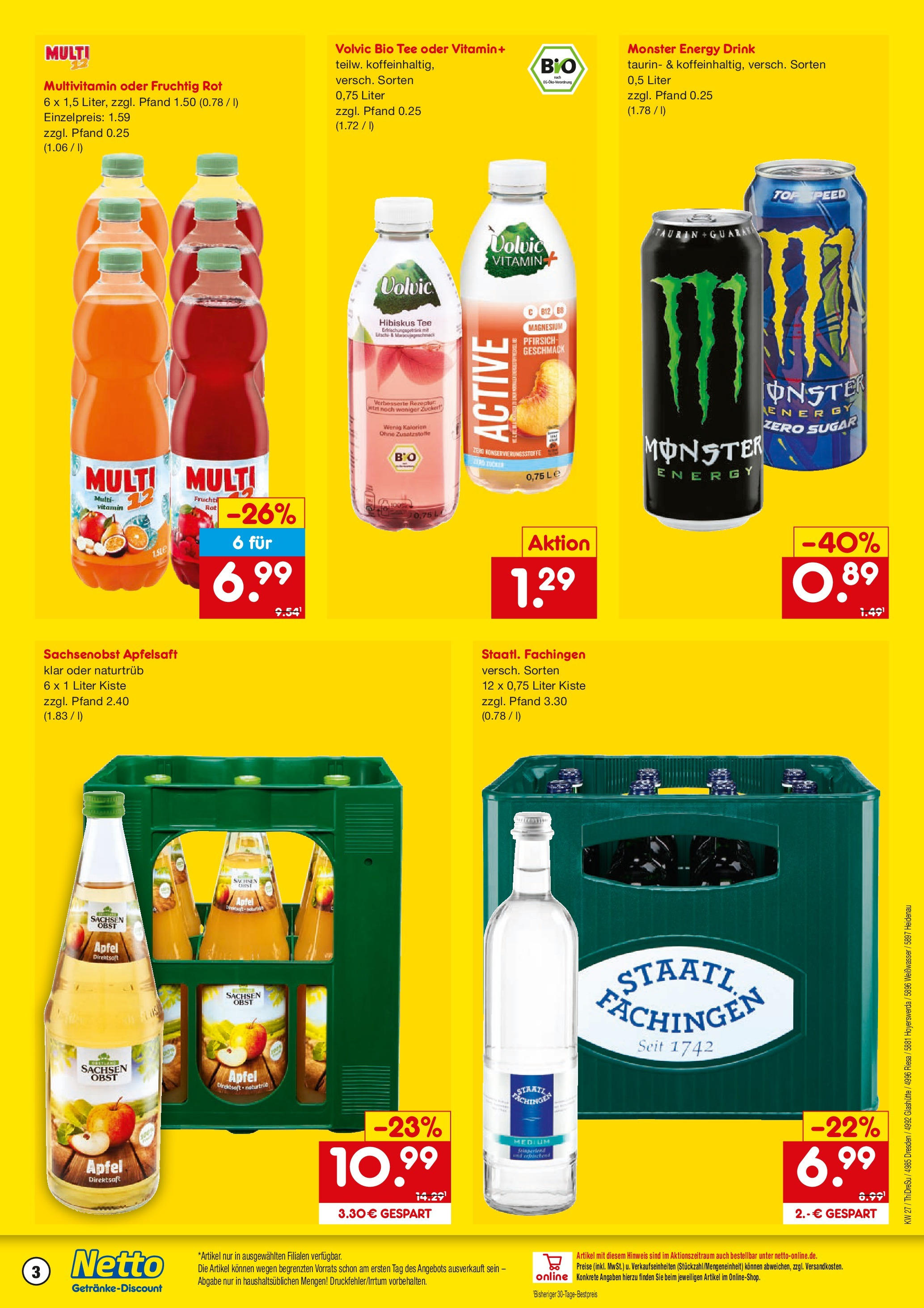Netto Marken-Discount prospekt Hoyerswerda	 (ab 29.06.2025) » Angebote | Seite: 3 | Produkte: Top, Energy, Apfelsaft, Volvic