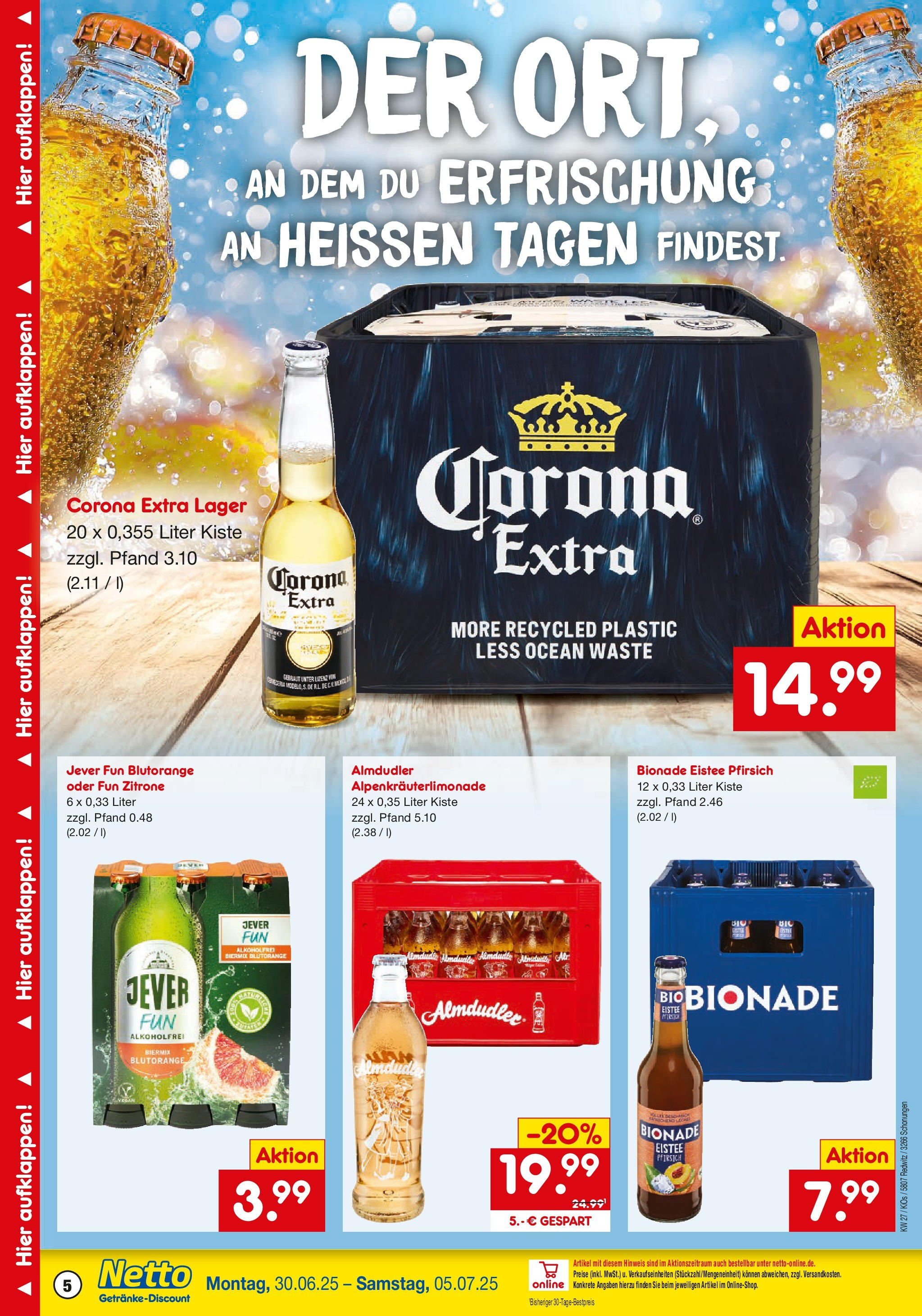Netto Marken-Discount prospekt Schonungen	 (ab 29.06.2025) » Angebote | Seite: 5 | Produkte: Bionade, Zitrone, Jever, Pfirsich