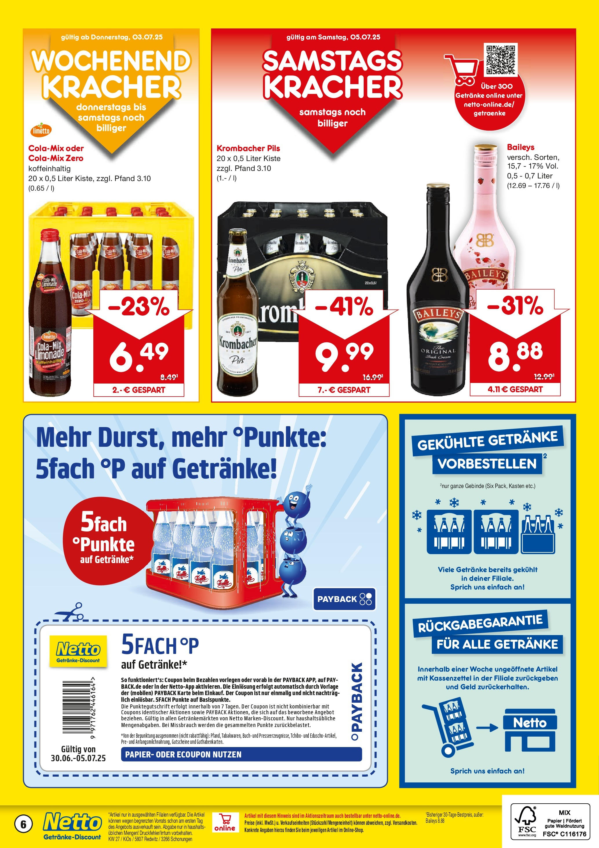 Netto Marken-Discount prospekt Schonungen	 (ab 29.06.2025) » Angebote | Seite: 6 | Produkte: Pils, Limonade, Baileys, Krombacher