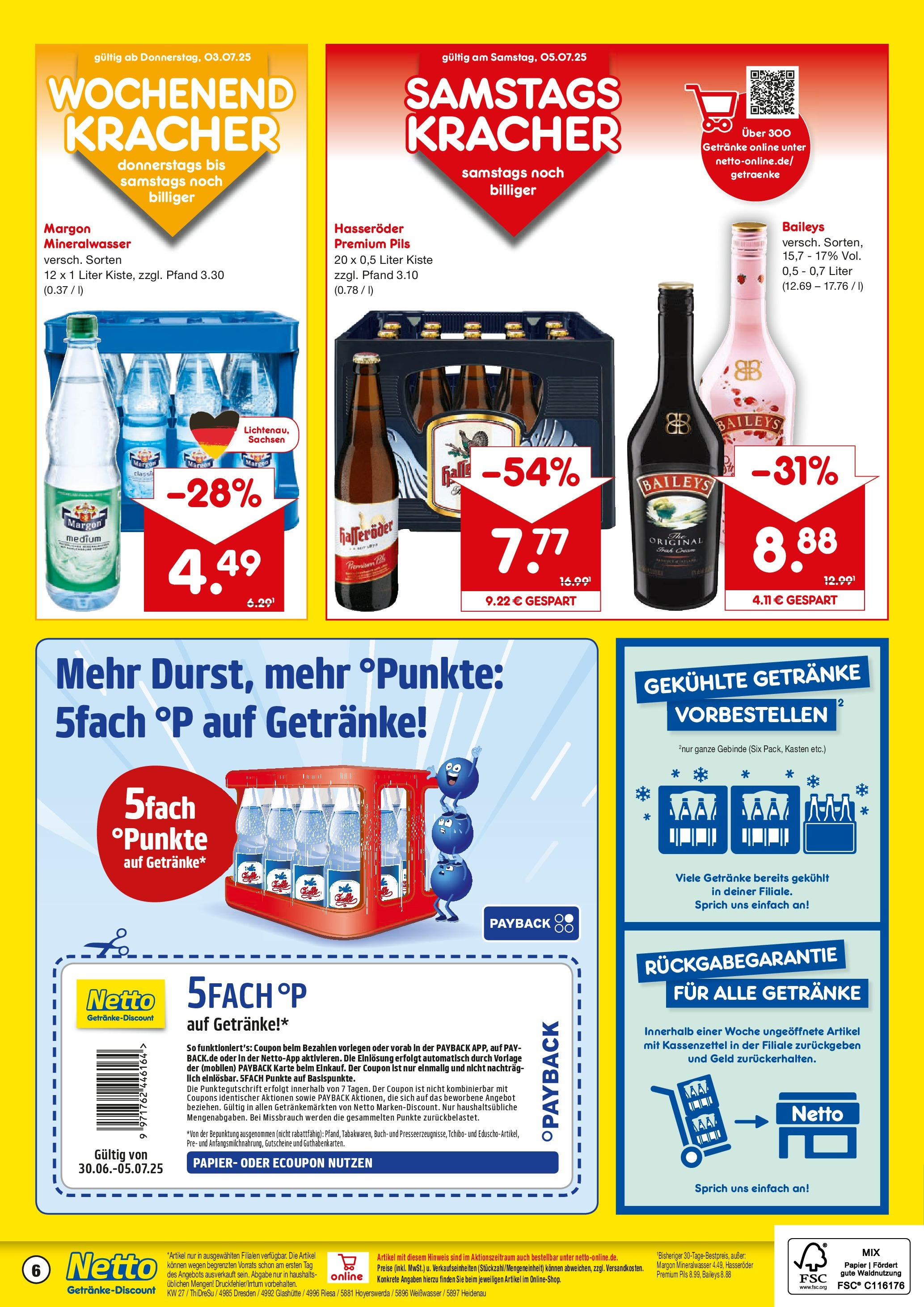 Netto Marken-Discount prospekt Hoyerswerda	 (ab 29.06.2025) » Angebote | Seite: 6 | Produkte: Pils, Mineralwasser, Baileys, Hasseröder