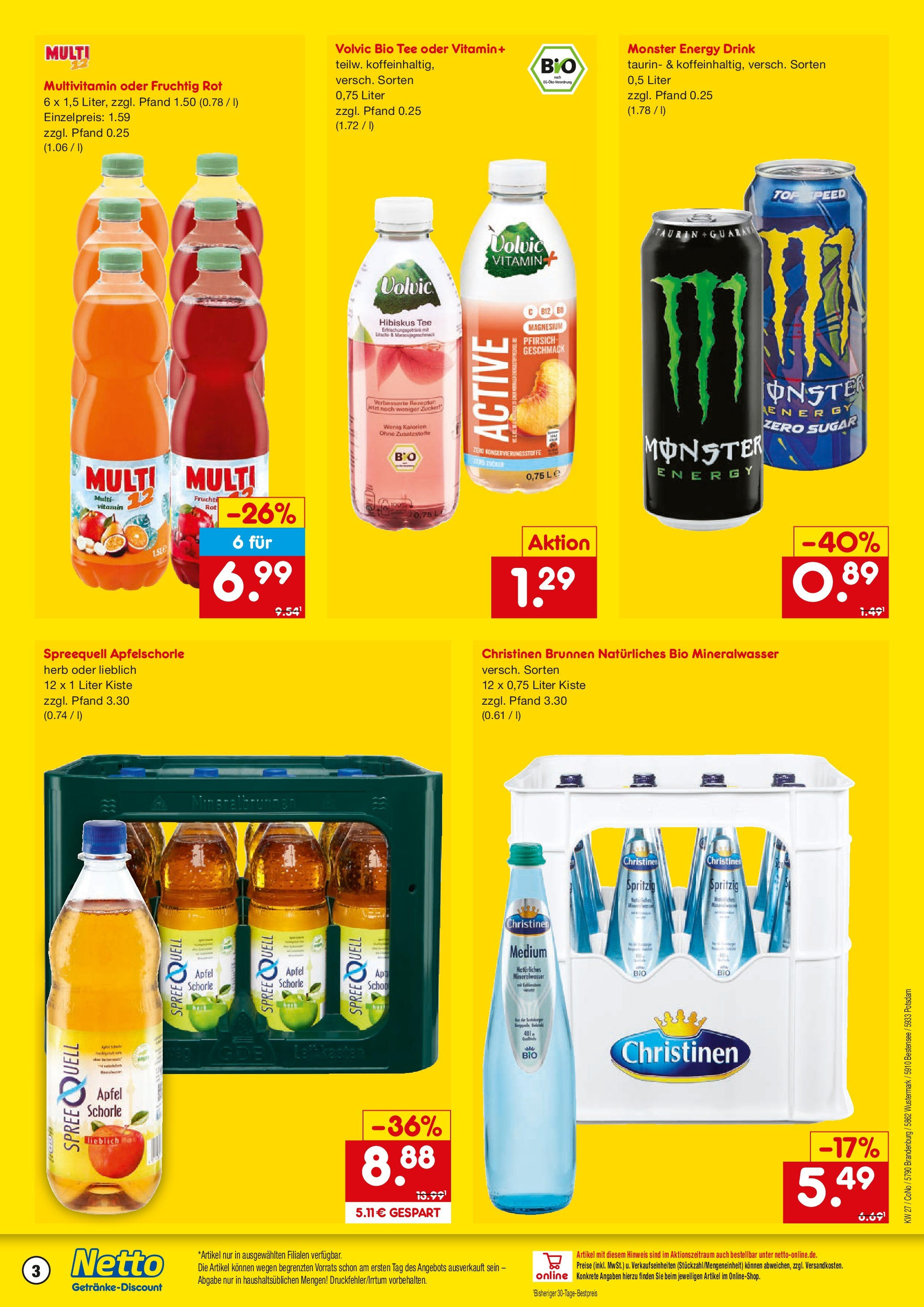 Netto Marken-Discount prospekt Potsdam	 (ab 29.06.2025) » Angebote | Seite: 3 | Produkte: Energy, Monster, Pfirsich, Tee