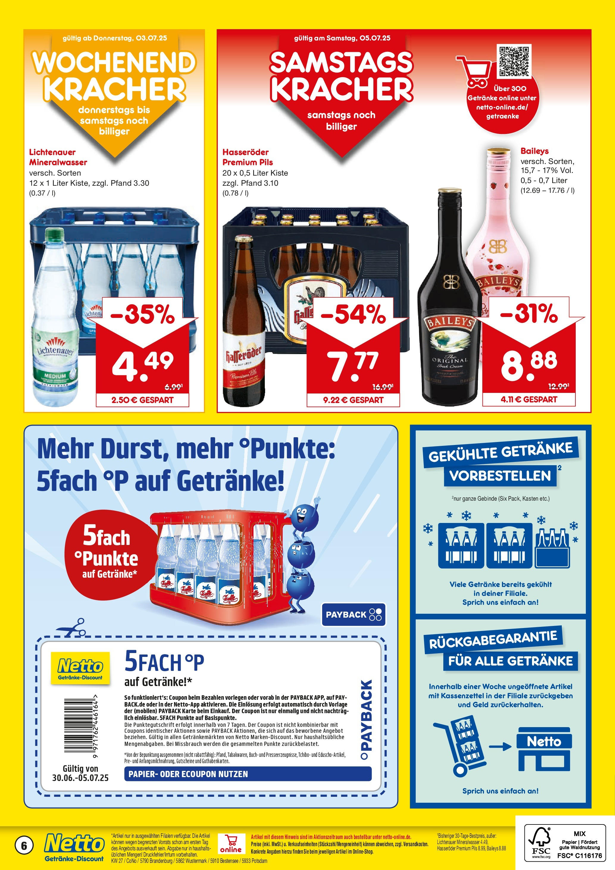 Netto Marken-Discount prospekt Potsdam	 (ab 29.06.2025) » Angebote | Seite: 6 | Produkte: Pils, Mineralwasser, Baileys, Hasseröder