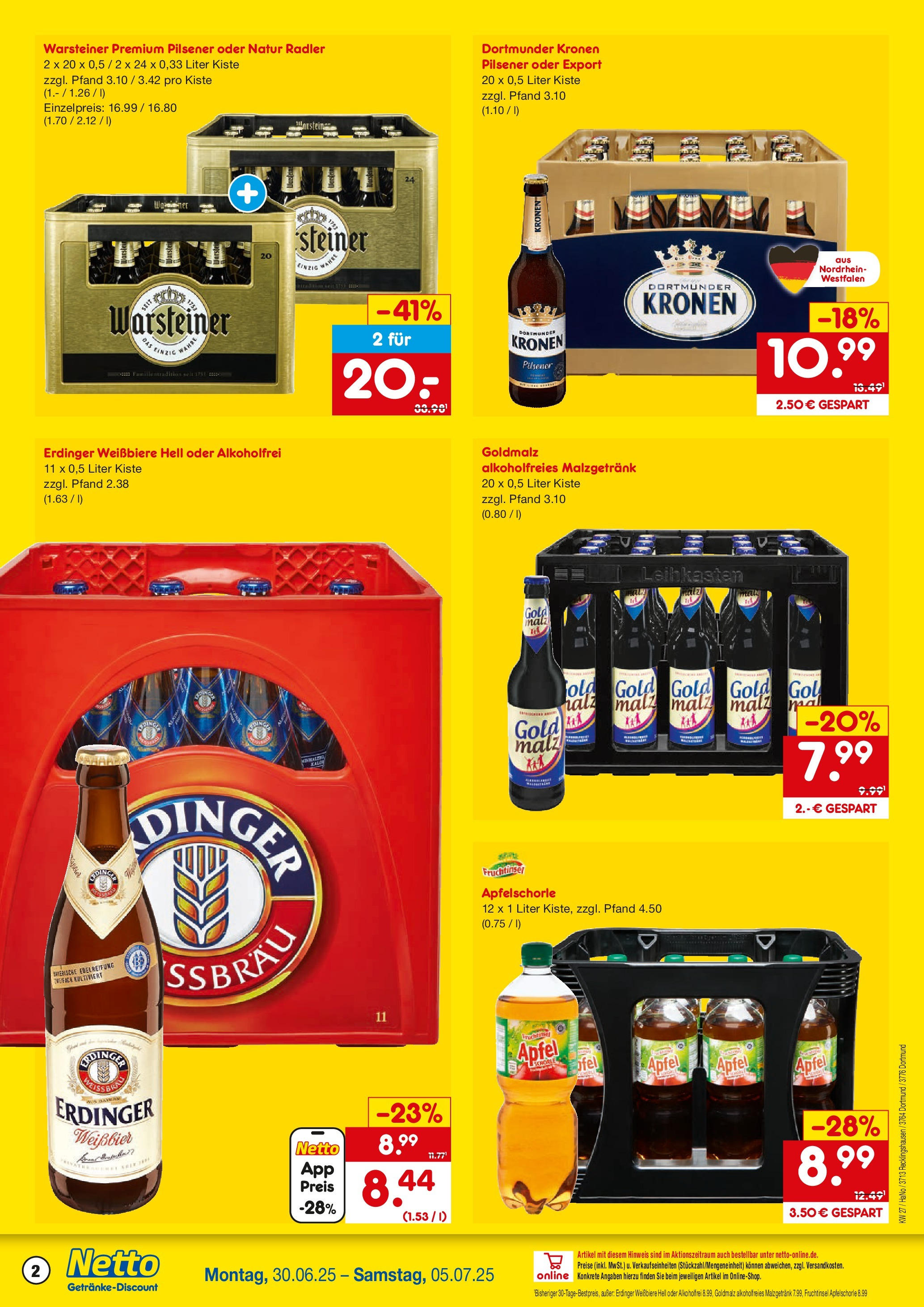 Netto Marken-Discount prospekt Dortmund	 (ab 29.06.2025) » Angebote | Seite: 2 | Produkte: Erdinger, Äpfel, Radler, Warsteiner