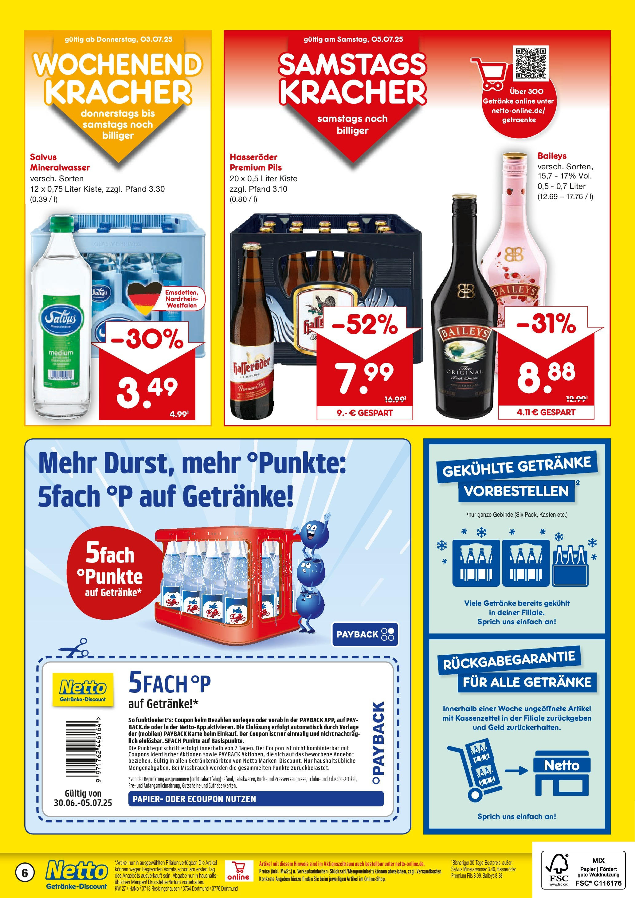 Netto Marken-Discount prospekt Dortmund	 (ab 29.06.2025) » Angebote | Seite: 6 | Produkte: Pils, Mineralwasser, Baileys, Hasseröder
