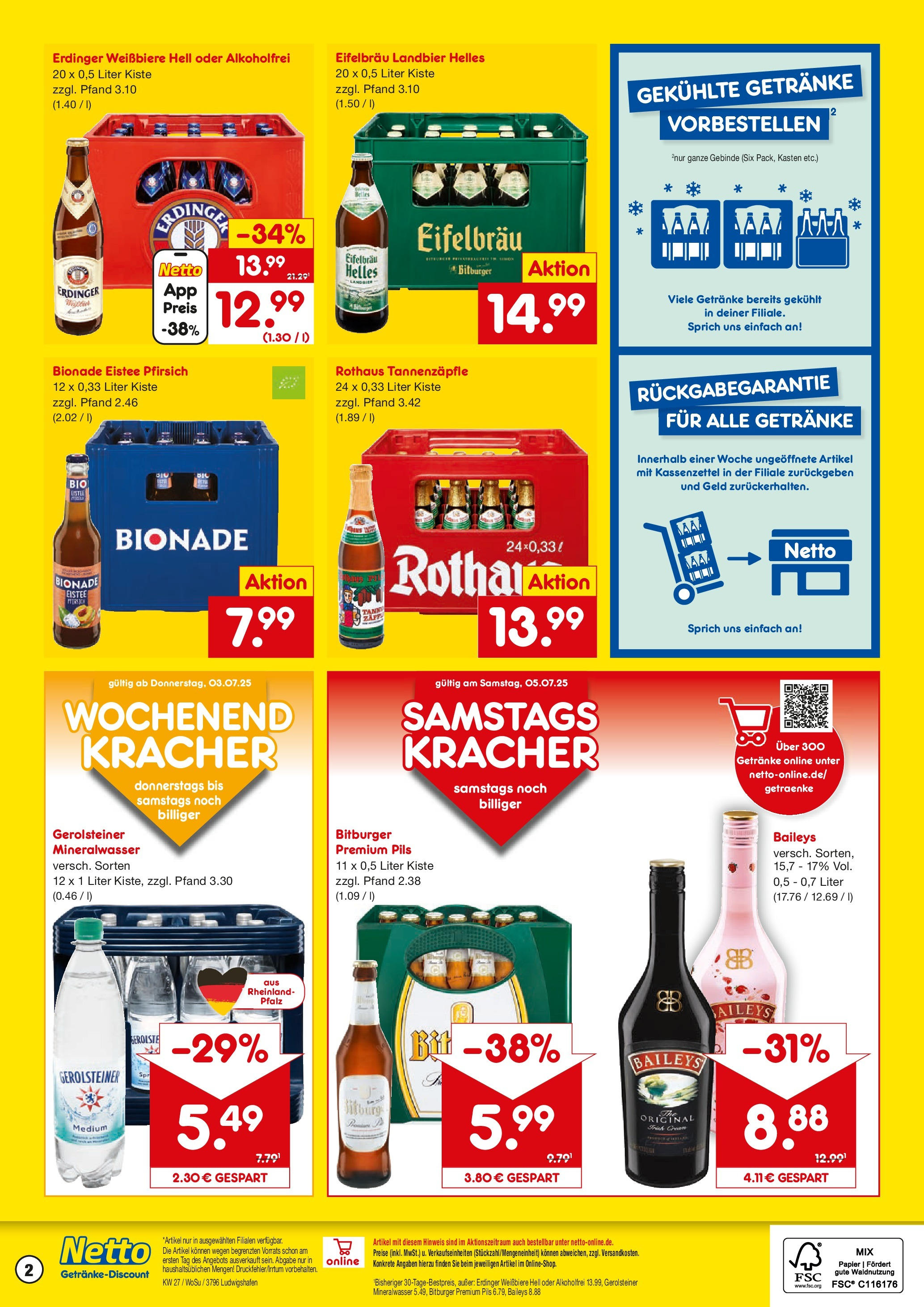 Netto Marken-Discount prospekt Ludwigshafen	 (ab 29.06.2025) » Angebote | Seite: 2 | Produkte: Bitburger, Erdinger, Pils, Gerolsteiner
