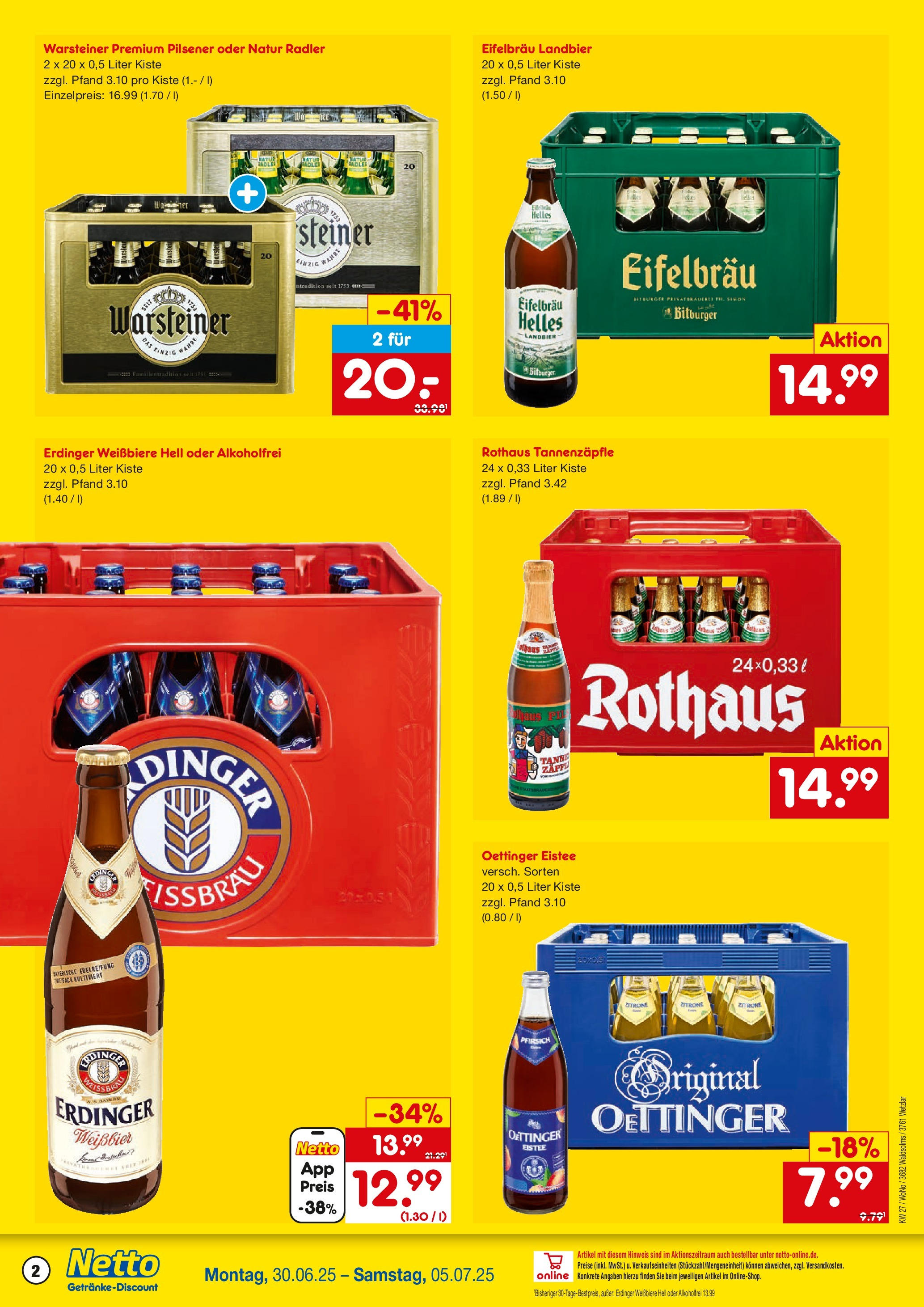 Netto Marken-Discount prospekt Wetzlar-Naunheim	 (ab 29.06.2025) » Angebote | Seite: 2 | Produkte: Weißbier, Oettinger, Radler, Zitrone