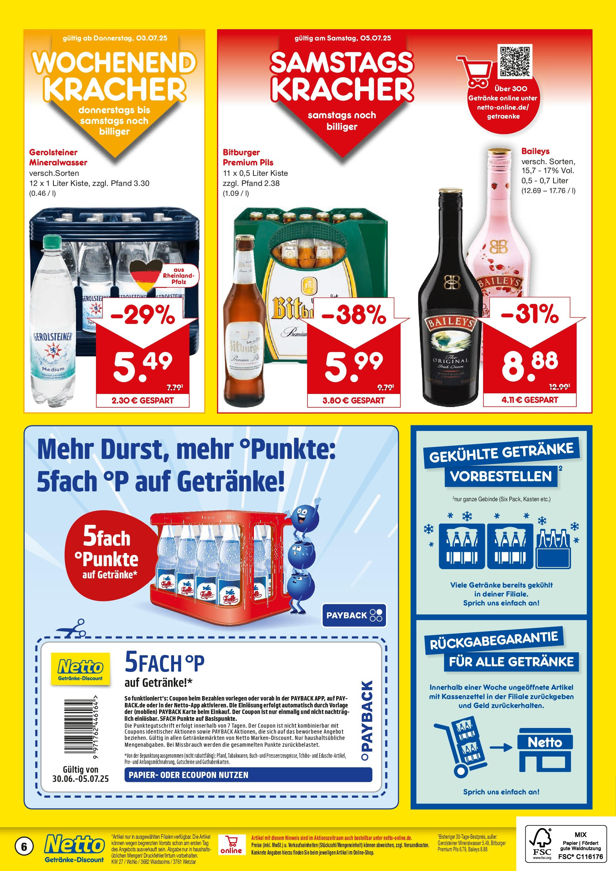 Netto Marken-Discount prospekt Wetzlar-Naunheim	 (ab 29.06.2025) » Angebote | Seite: 6 | Produkte: Pils, Mineralwasser, Baileys, Gerolsteiner