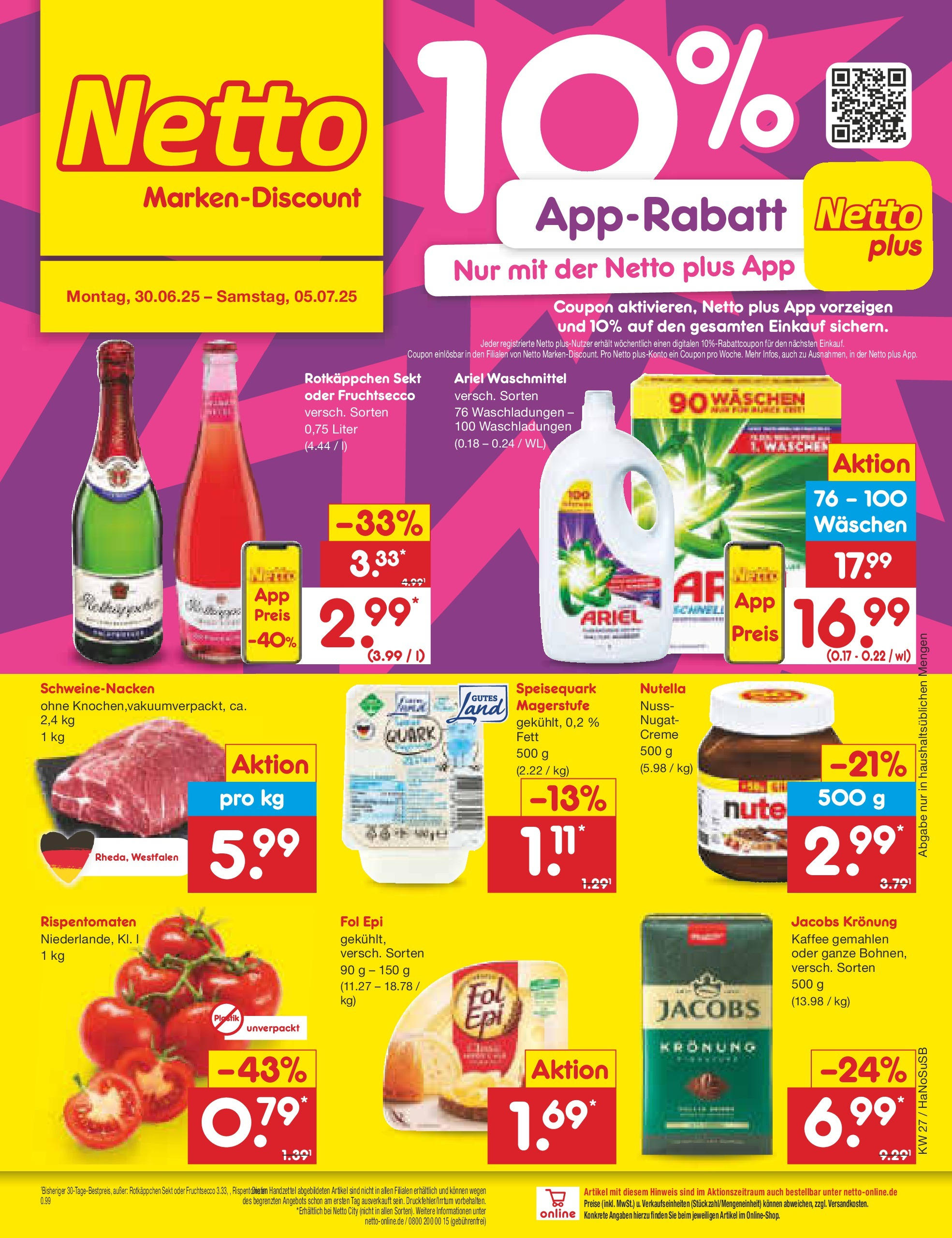 Netto Marken-Discount prospekt Schwerte-Geisecke	 (ab 29.06.2025) » Angebote | Seite: 1 | Produkte: Rotkappchen sekt, Sekt, Nutella, Speisequark