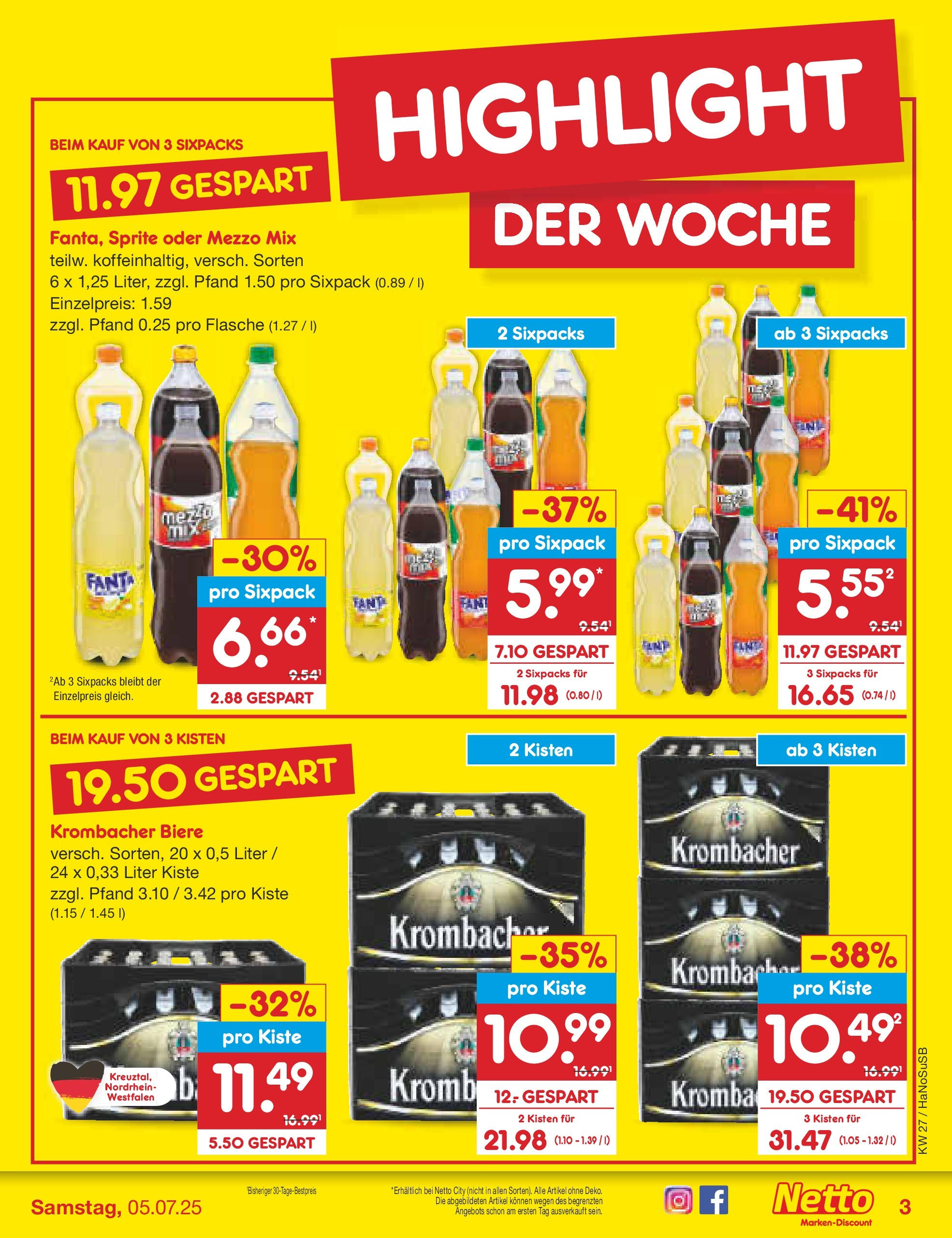 Netto Marken-Discount prospekt Schwerte-Geisecke	 (ab 29.06.2025) » Angebote | Seite: 3 | Produkte: Mezzo mix, Fanta, Krombacher, Oder mezzo mix