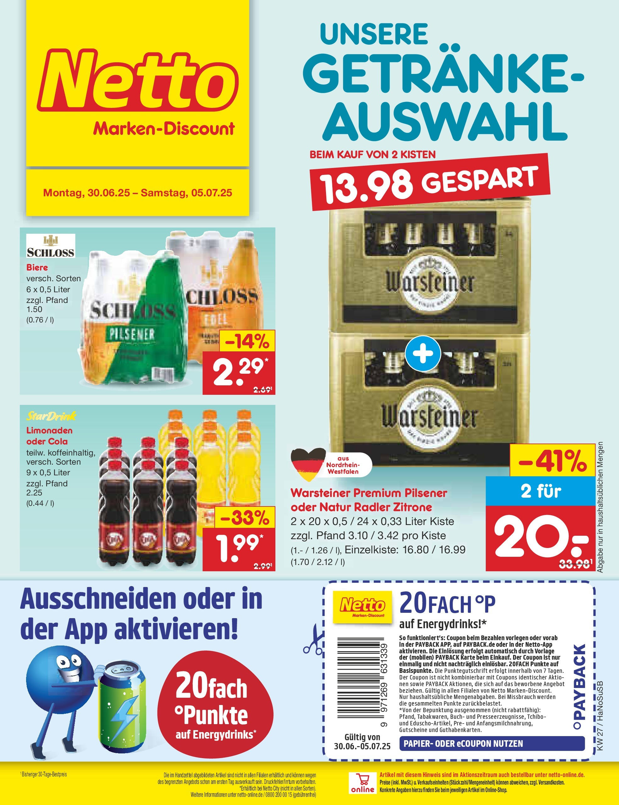 Netto Marken-Discount prospekt Schwerte-Geisecke	 (ab 29.06.2025) » Angebote | Seite: 28 | Produkte: Cola, Radler, Warsteiner, Zitrone
