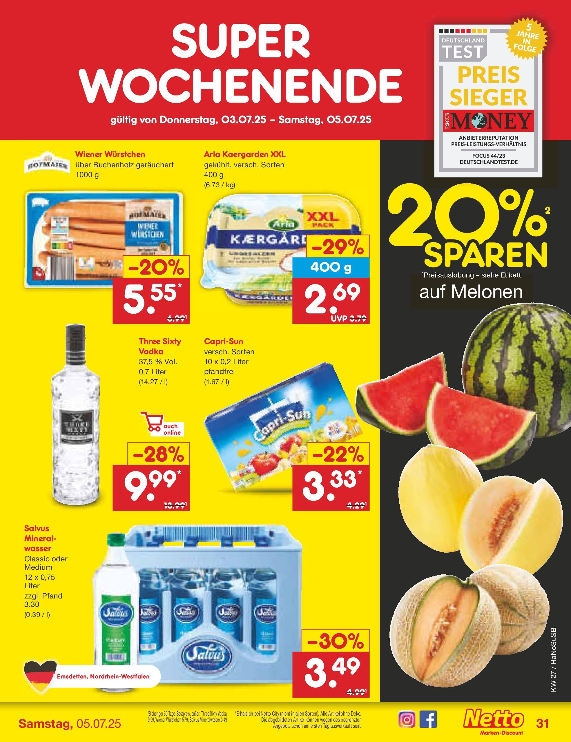 Netto Marken-Discount prospekt Schwerte-Geisecke	 (ab 29.06.2025) » Angebote | Seite: 51 | Produkte: Wiener wurstchen, Mineralwasser, Wasser, Vodka