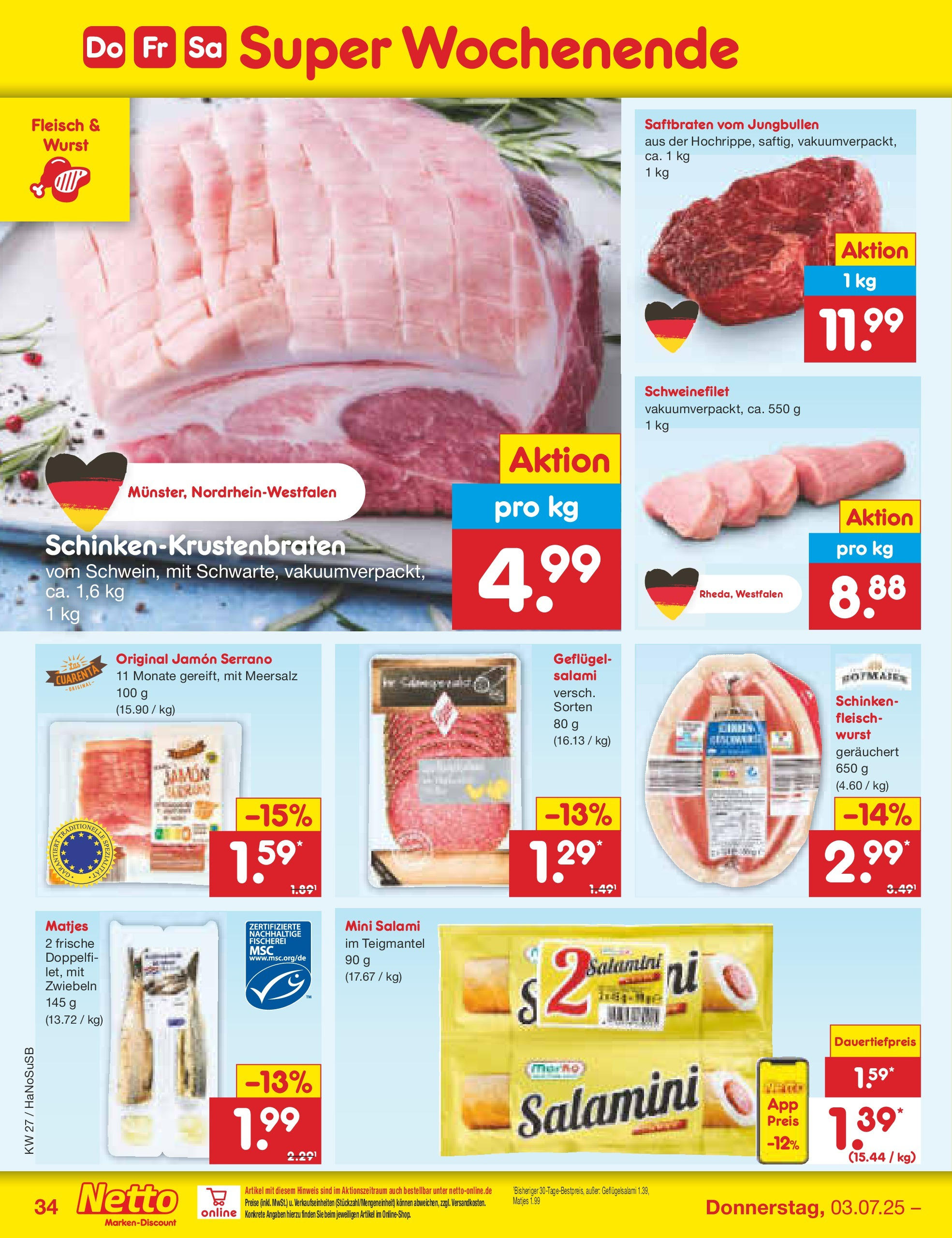 Netto Marken-Discount prospekt Schwerte-Geisecke	 (ab 29.06.2025) » Angebote | Seite: 54 | Produkte: Zwiebeln, Wurst, Salami, Fleisch