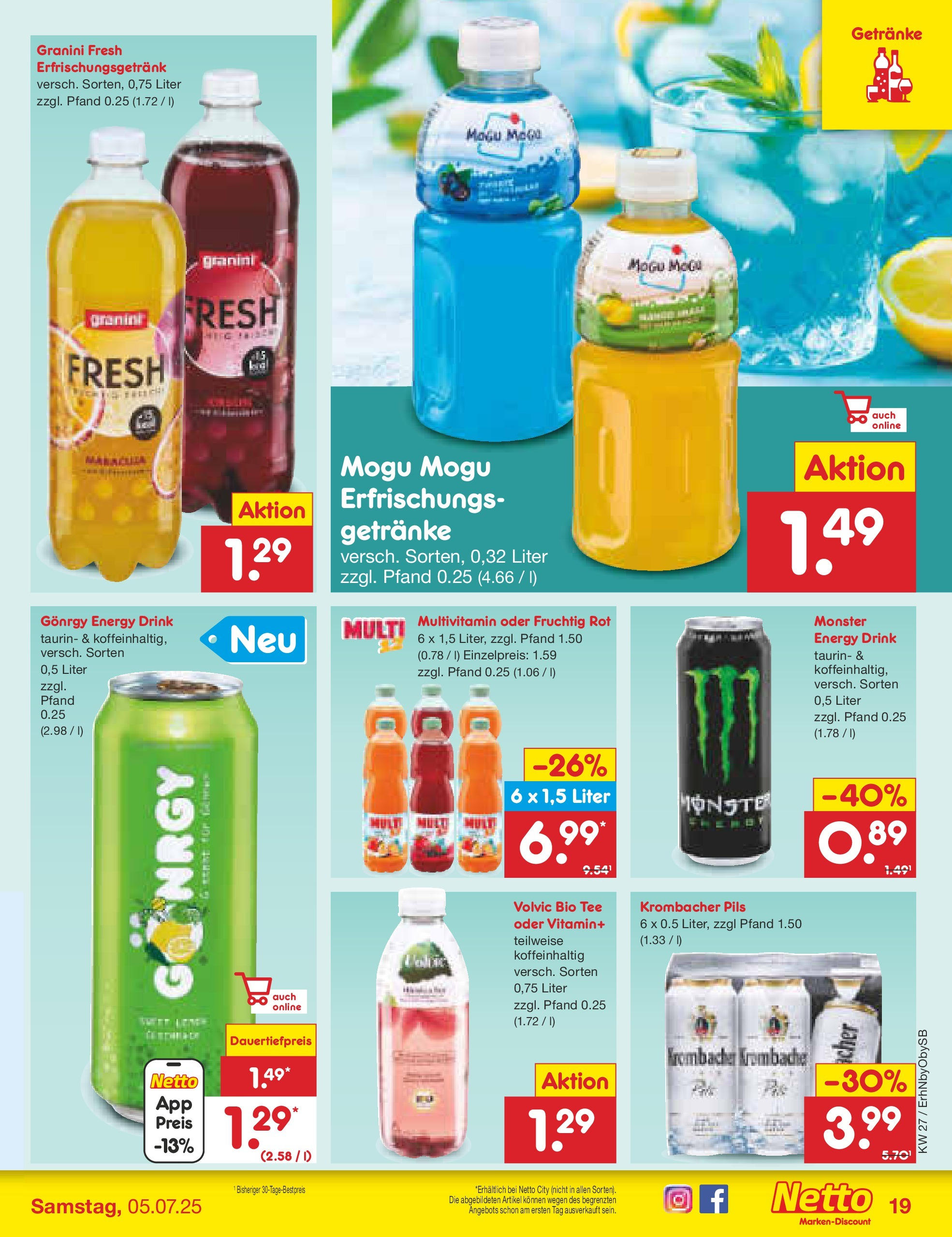 Netto Marken-Discount prospekt Mauern	 (ab 29.06.2025) » Angebote | Seite: 23 | Produkte: Energy, Monster, Krombacher, Volvic