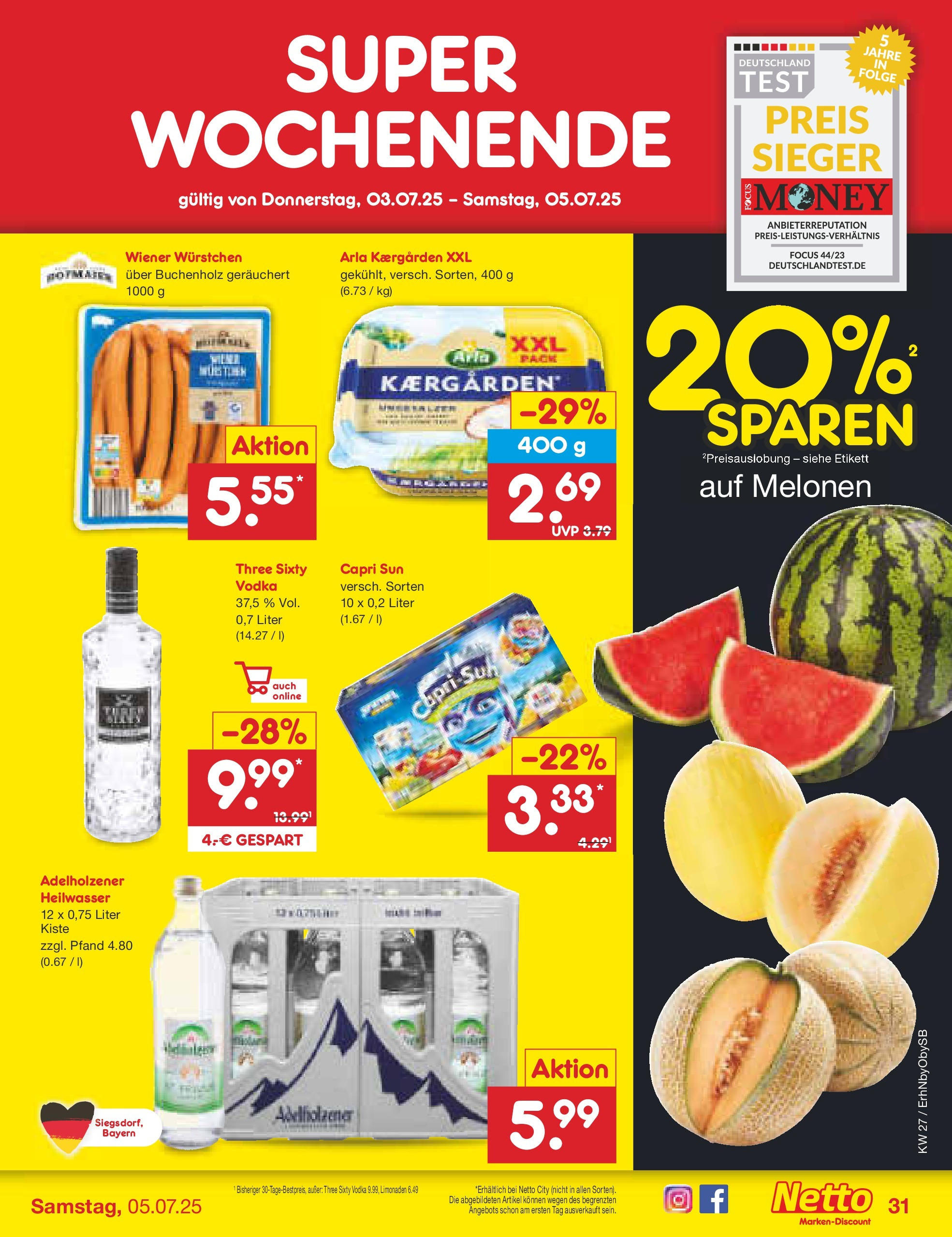 Netto Marken-Discount prospekt Mauern	 (ab 29.06.2025) » Angebote | Seite: 51 | Produkte: Wiener wurstchen, Butter, Adelholzener, Vodka