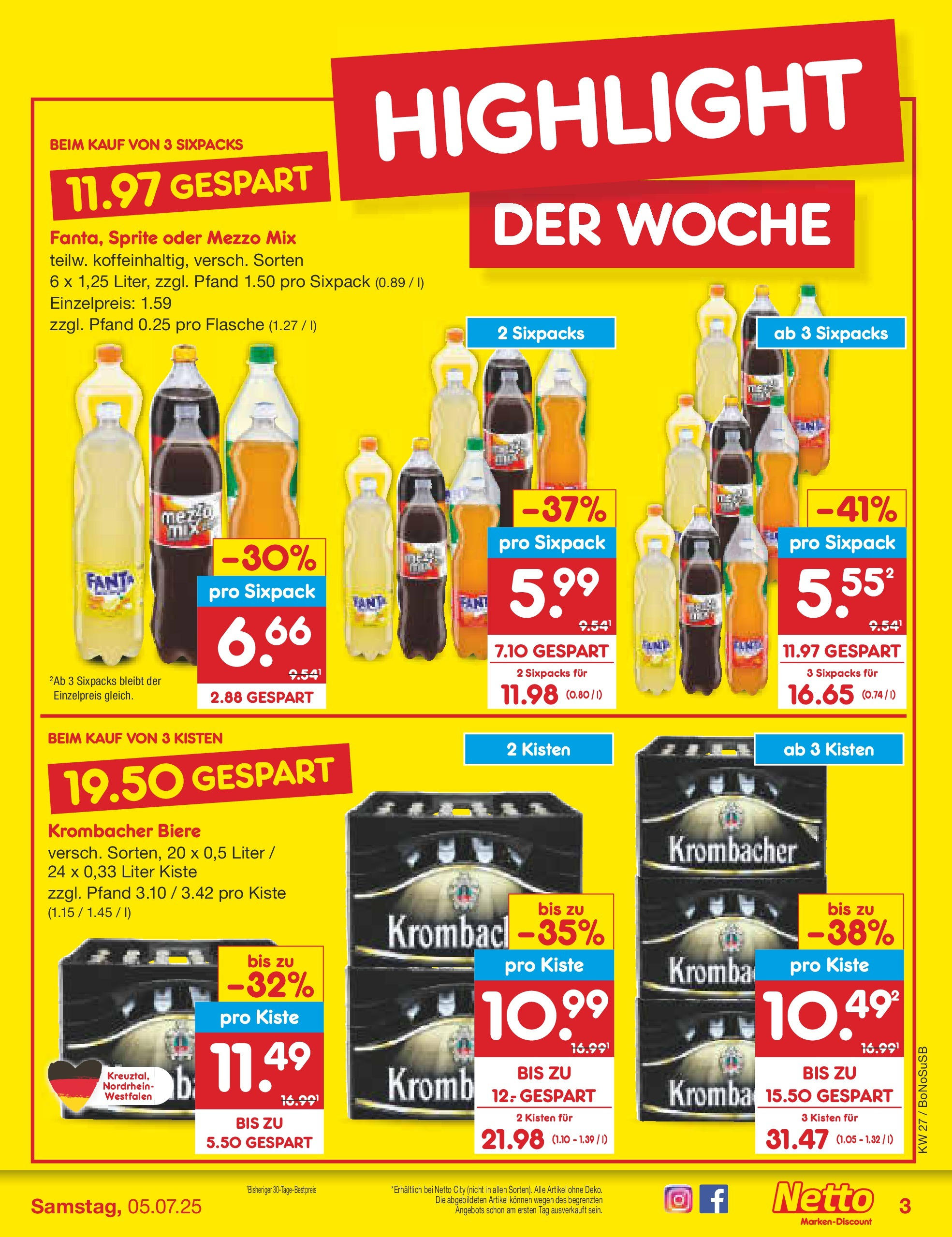 Netto Marken-Discount prospekt Stadtlohn	 (ab 29.06.2025) » Angebote | Seite: 3 | Produkte: Fanta, Sprite, Krombacher, Oder mezzo mix