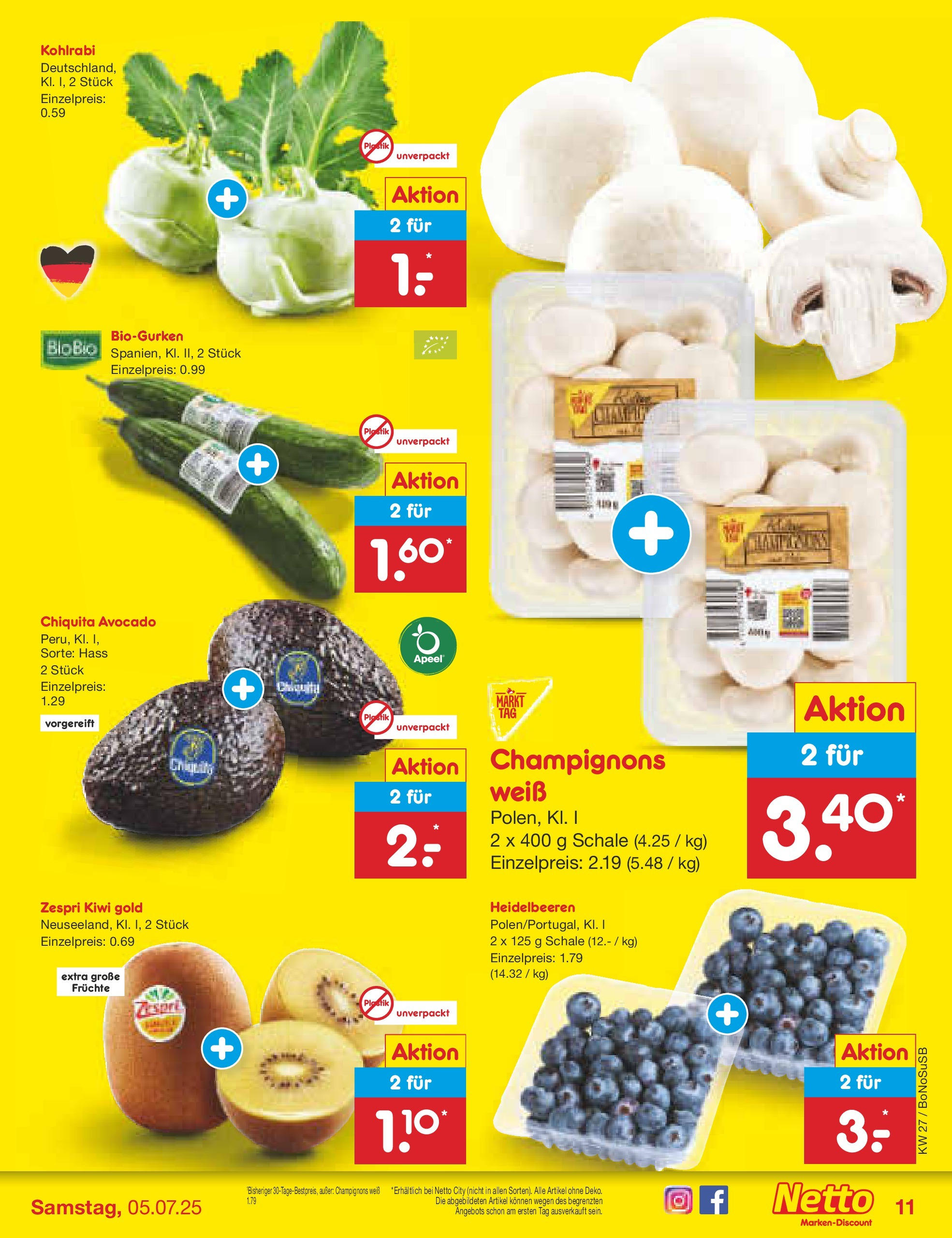 Netto Marken-Discount prospekt Stadtlohn	 (ab 29.06.2025) » Angebote | Seite: 13 | Produkte: Heidelbeeren, Avocado, Champignons, Kiwi