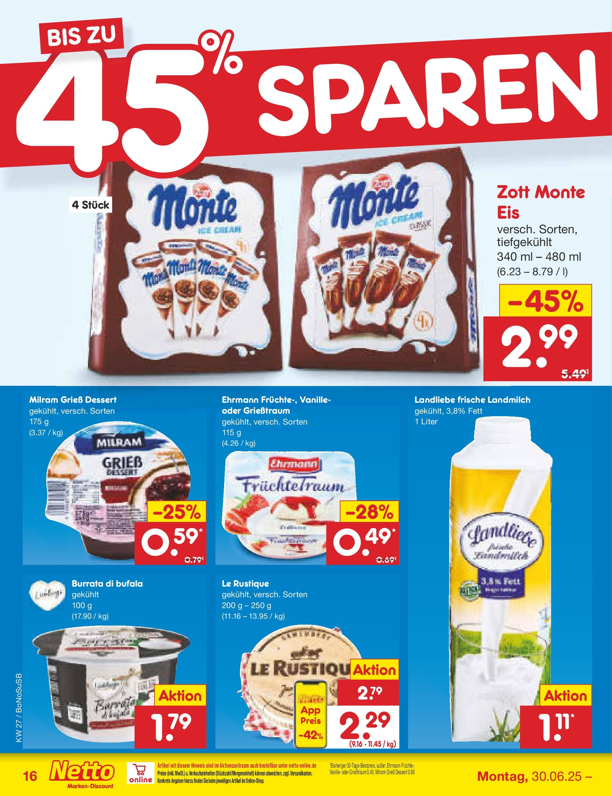 Netto Marken-Discount prospekt Stadtlohn	 (ab 29.06.2025) » Angebote | Seite: 18 | Produkte: Burrata, Milram, Eis
