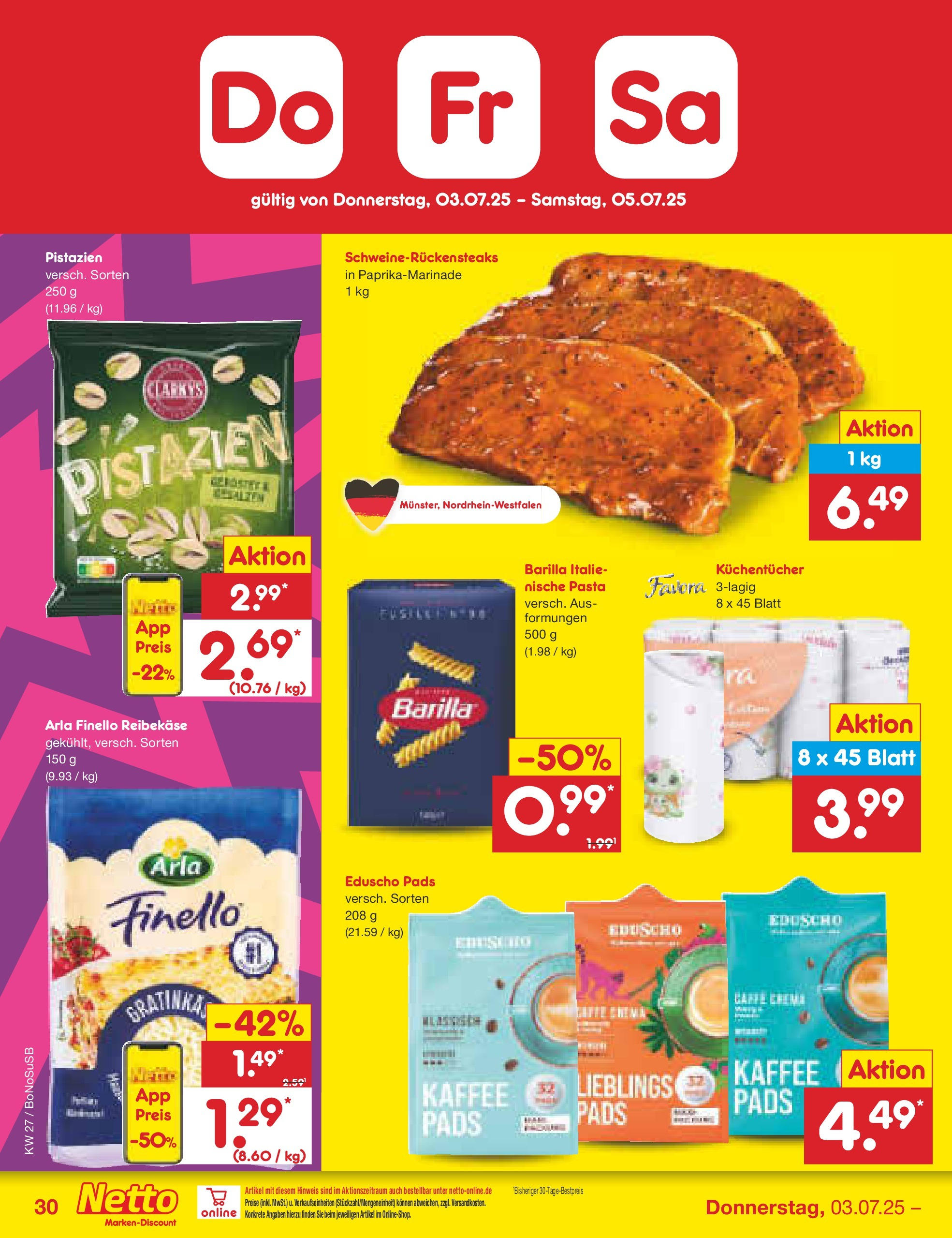 Netto Marken-Discount prospekt Stadtlohn	 (ab 29.06.2025) » Angebote | Seite: 50 | Produkte: Barilla, Kaffee, Steak, Eduscho