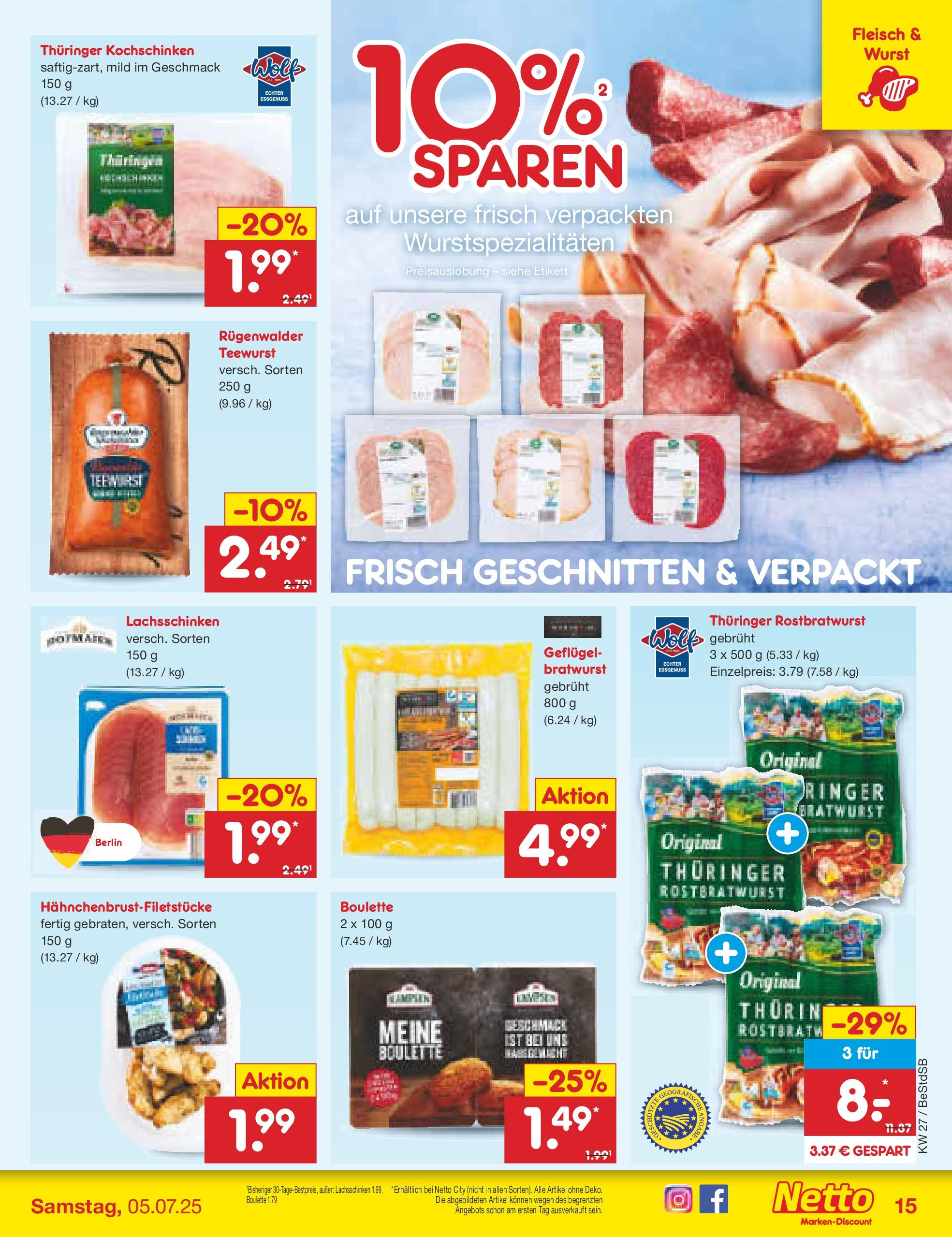 Netto Marken-Discount prospekt Berlin-Spandau (ab 29.06.2025) » Angebote | Seite: 17 | Produkte: Bratwurst, Wurst, Fleisch Netto Marken-Discount prospekt Berlin-Spandau (ab 29.06.2025) » Angebote | Seite: 17 | Produkte: Bratwurst, Wurst, Fleisch