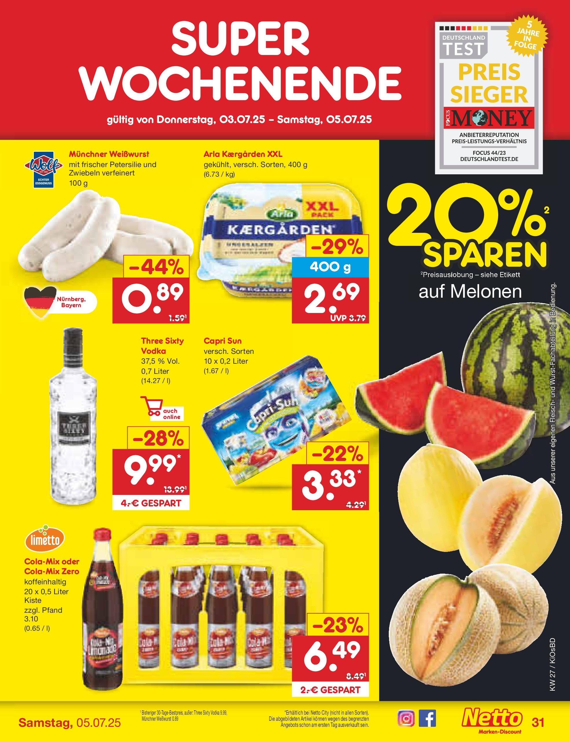 Netto Marken-Discount prospekt Mistelbach (ab 29.06.2025) » Angebote | Seite: 51 | Produkte: Capri sun, Cola, Weißwurst, Vodka Netto Marken-Discount prospekt Mistelbach (ab 29.06.2025) » Angebote | Seite: 51 | Produkte: Capri sun, Cola, Weißwurst, Vodka
