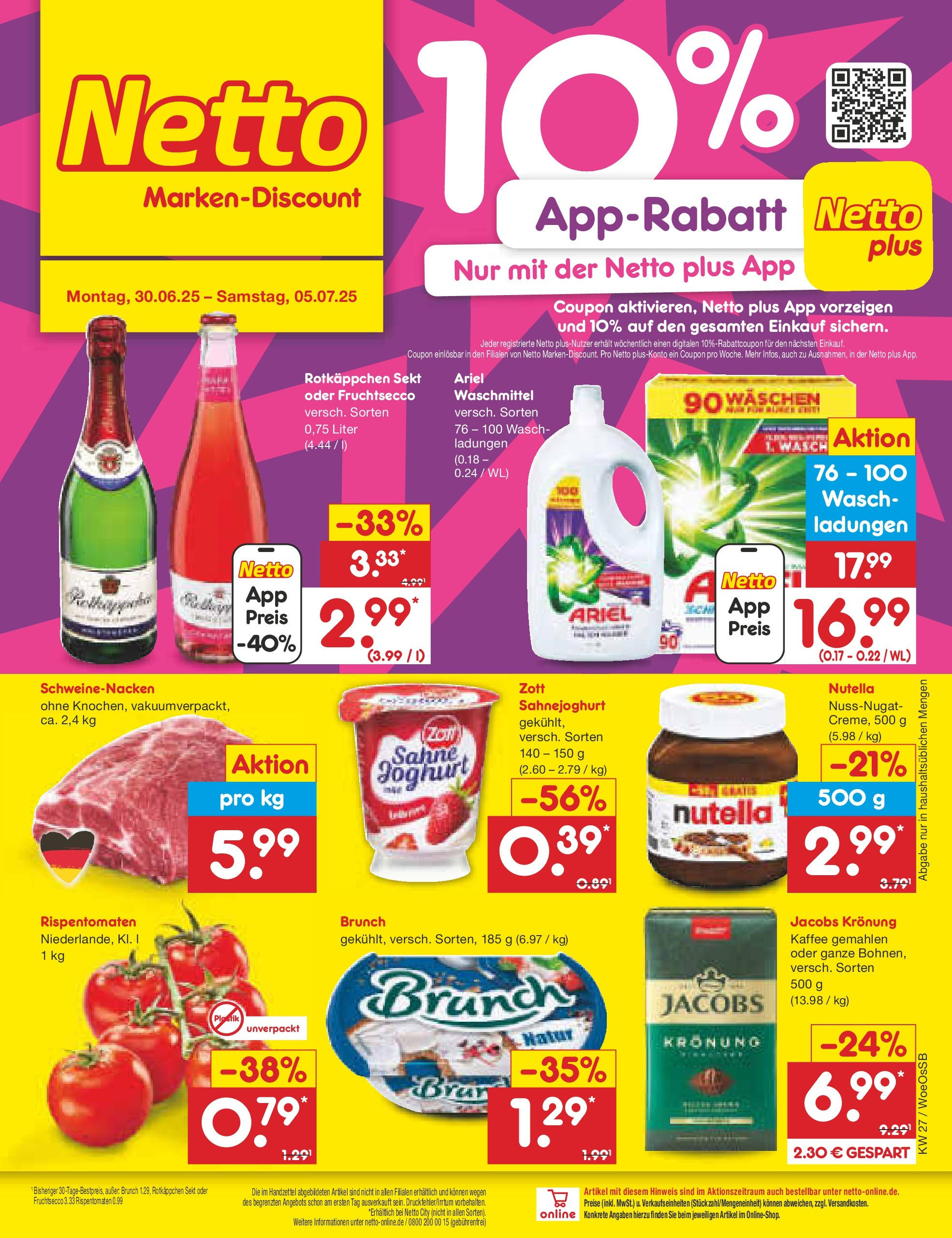 Netto Marken-Discount prospekt Gemmingen (ab 29.06.2025) » Angebote | Seite: 1 | Produkte: Joghurt, Sekt, Schweinenacken, Nutella Netto Marken-Discount prospekt Gemmingen (ab 29.06.2025) » Angebote | Seite: 1 | Produkte: Joghurt, Sekt, Schweinenacken, Nutella